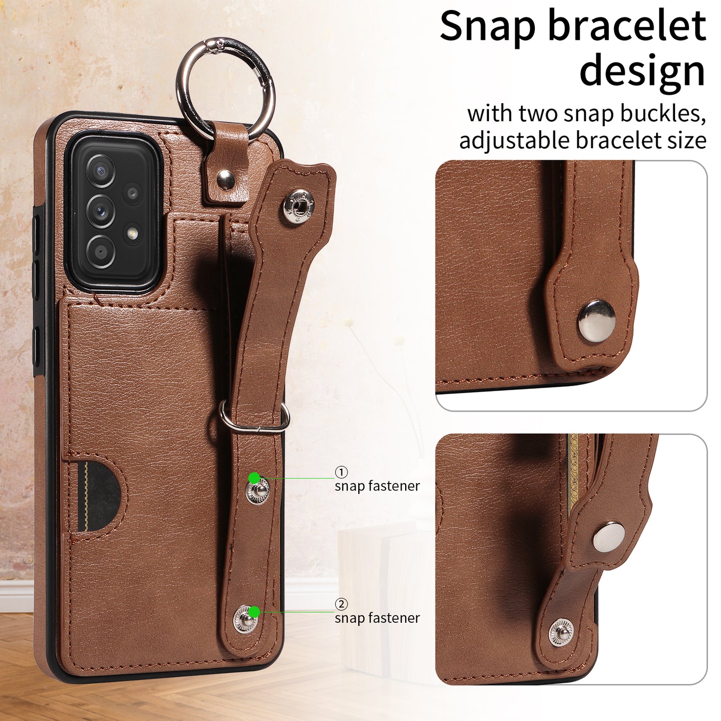 008 For Samsung Galaxy A52 4G / 5G / A52s 5G Case Calf Texture PU+TPU Phone Cover with Kickstand - Brown