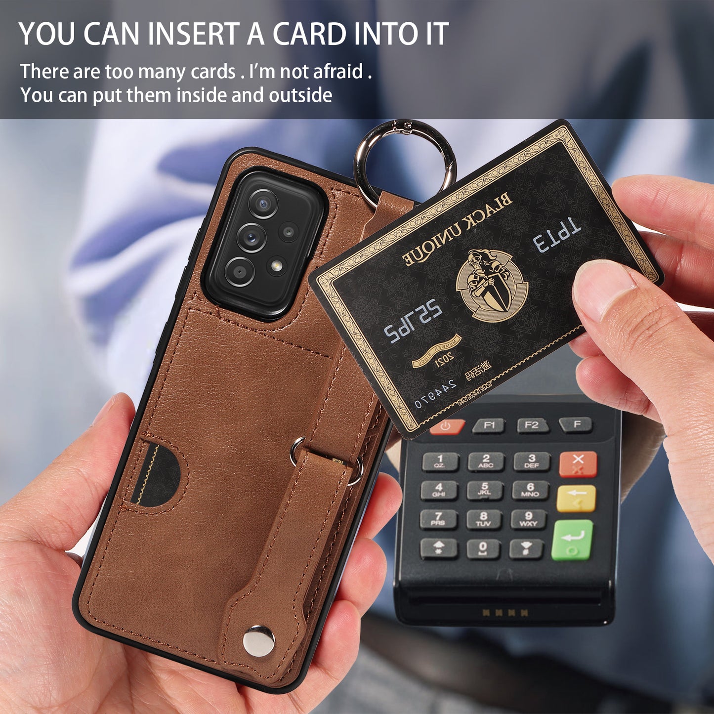 008 For Samsung Galaxy A52 4G / 5G / A52s 5G Case Calf Texture PU+TPU Phone Cover with Kickstand - Brown