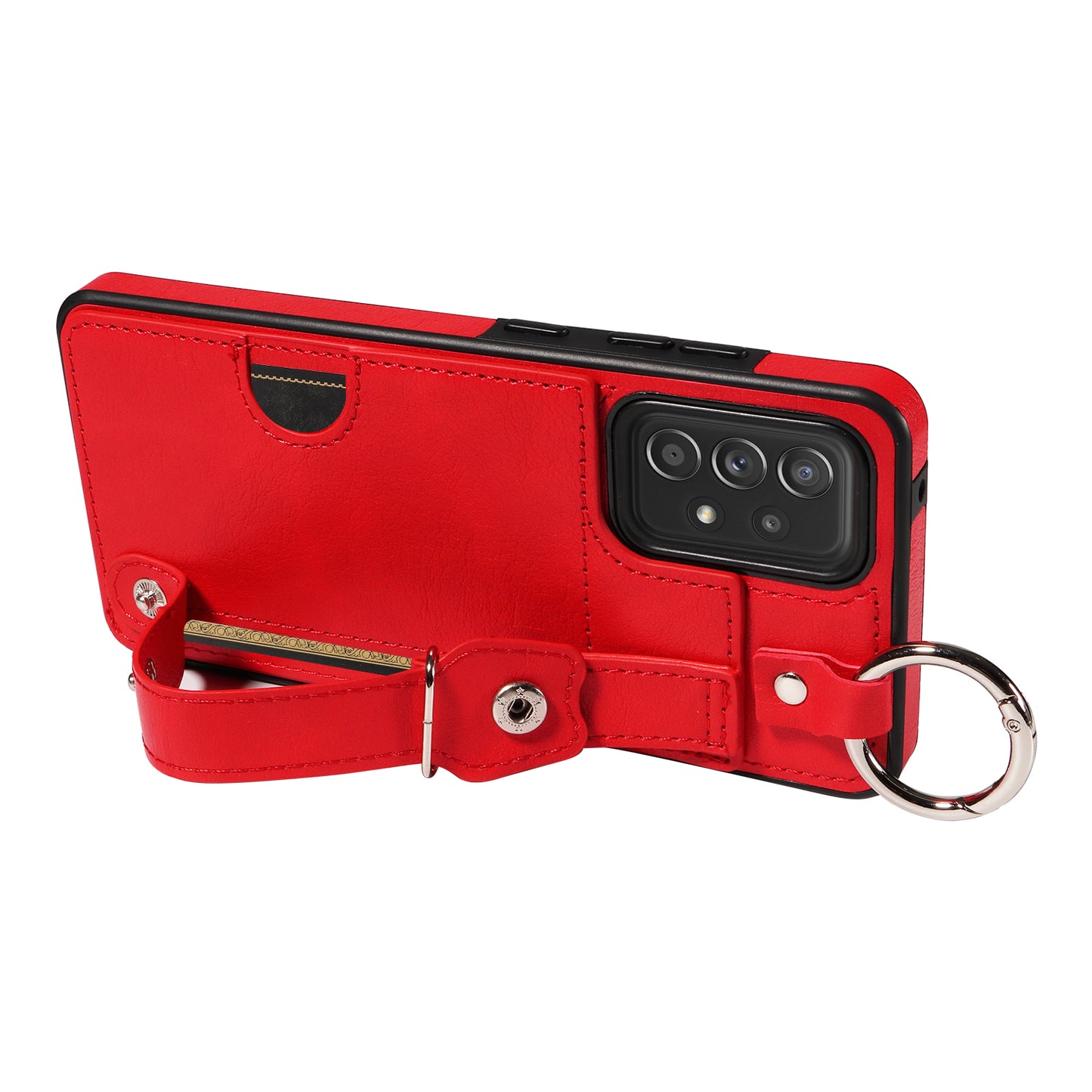 008 For Samsung Galaxy A52 4G / 5G / A52s 5G Case Calf Texture PU+TPU Phone Cover with Kickstand - Red