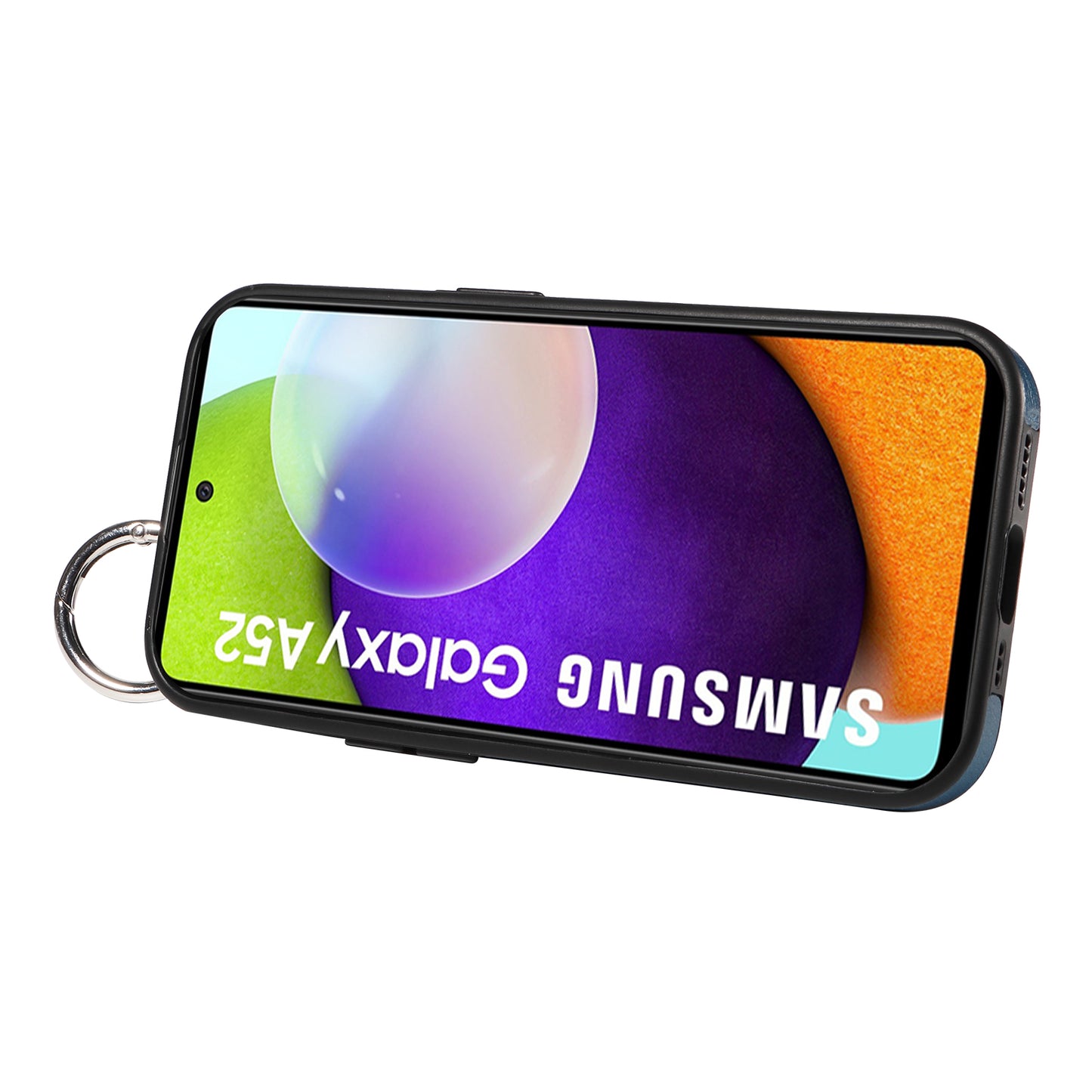 008 For Samsung Galaxy A52 4G / 5G / A52s 5G Case Calf Texture PU+TPU Phone Cover with Kickstand - Blue