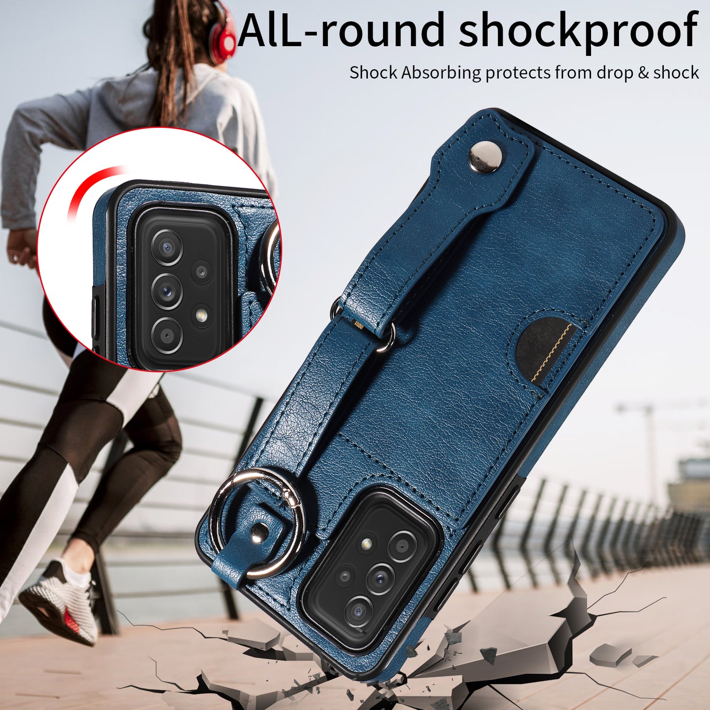 008 For Samsung Galaxy A52 4G / 5G / A52s 5G Case Calf Texture PU+TPU Phone Cover with Kickstand - Blue