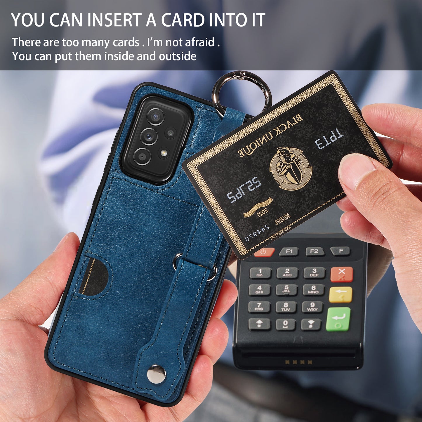 008 For Samsung Galaxy A52 4G / 5G / A52s 5G Case Calf Texture PU+TPU Phone Cover with Kickstand - Blue