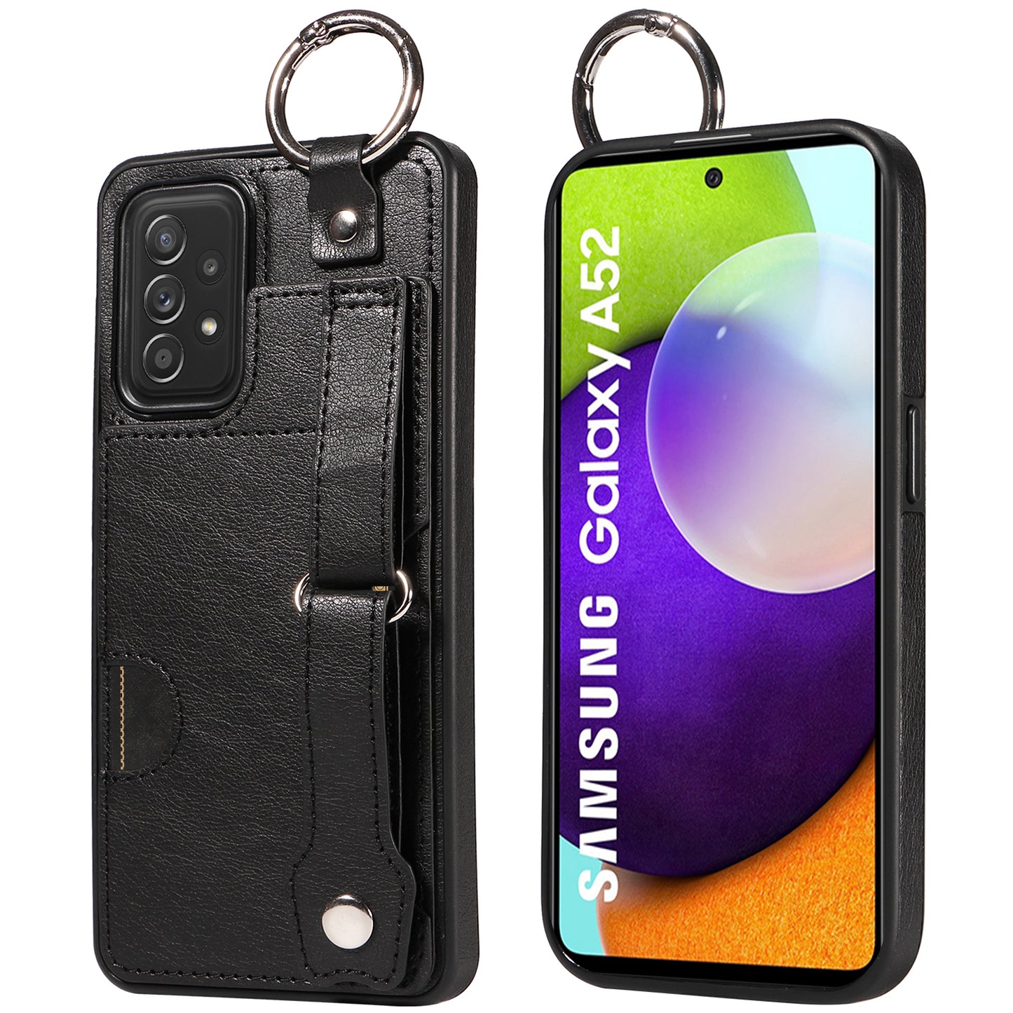 008 For Samsung Galaxy A52 4G / 5G / A52s 5G Case Calf Texture PU+TPU Phone Cover with Kickstand - Black