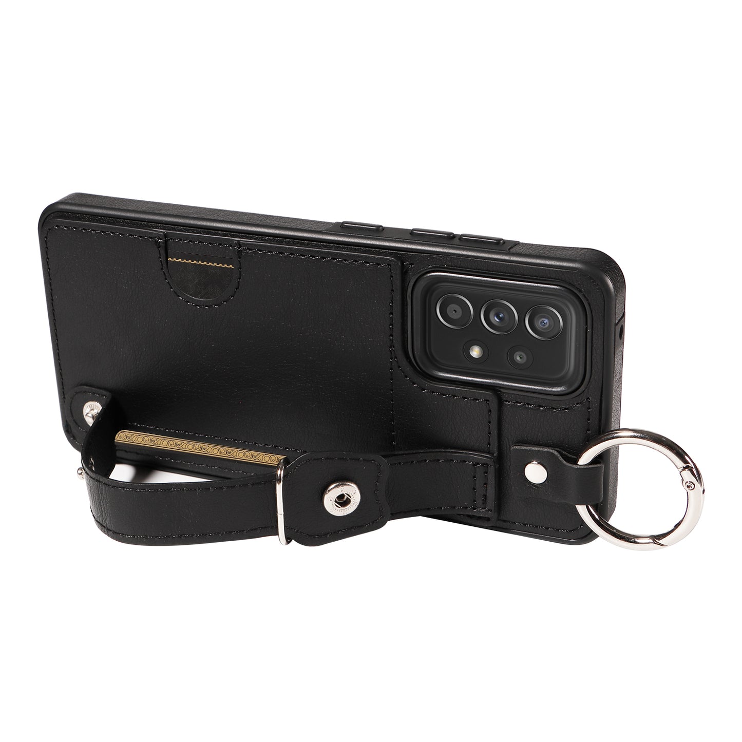 008 For Samsung Galaxy A52 4G / 5G / A52s 5G Case Calf Texture PU+TPU Phone Cover with Kickstand - Black