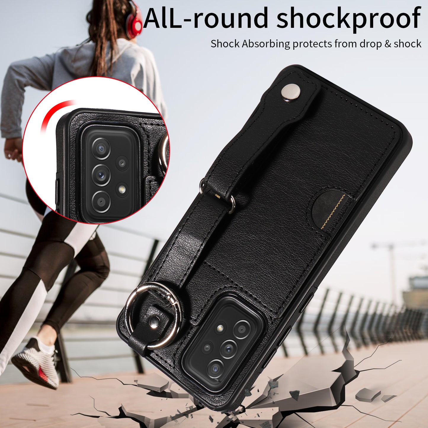 008 For Samsung Galaxy A52 4G / 5G / A52s 5G Case Calf Texture PU+TPU Phone Cover with Kickstand - Black