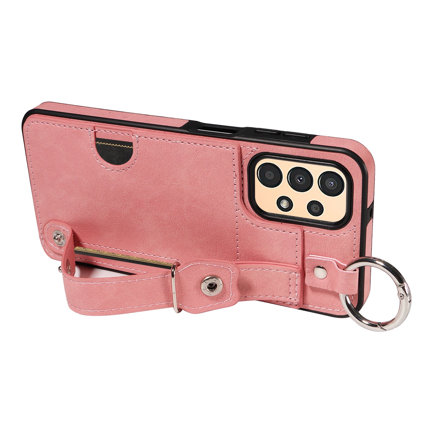 008 For Samsung Galaxy A13 5G / A13 4G / A04s 4G (164.7 x 76.7 x 9.1 mm) / A04 4G (164.4 x 76) Case Bump Proof Leather+TPU Cover - Pink