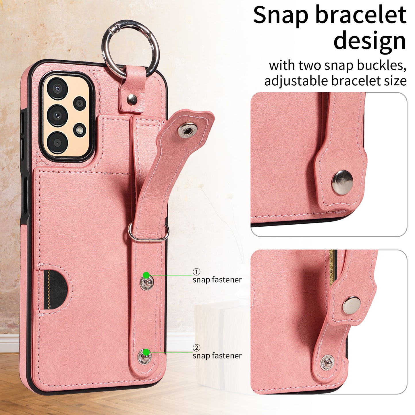 008 For Samsung Galaxy A13 5G / A13 4G / A04s 4G (164.7 x 76.7 x 9.1 mm) / A04 4G (164.4 x 76) Case Bump Proof Leather+TPU Cover - Pink