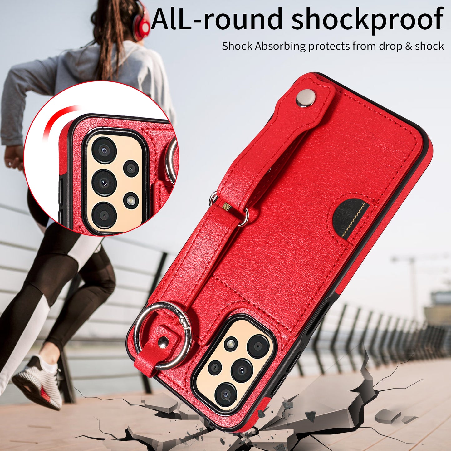 008 For Samsung Galaxy A13 5G / A13 4G / A04s 4G (164.7 x 76.7 x 9.1 mm) / A04 4G (164.4 x 76) Case Bump Proof Leather+TPU Cover - Red