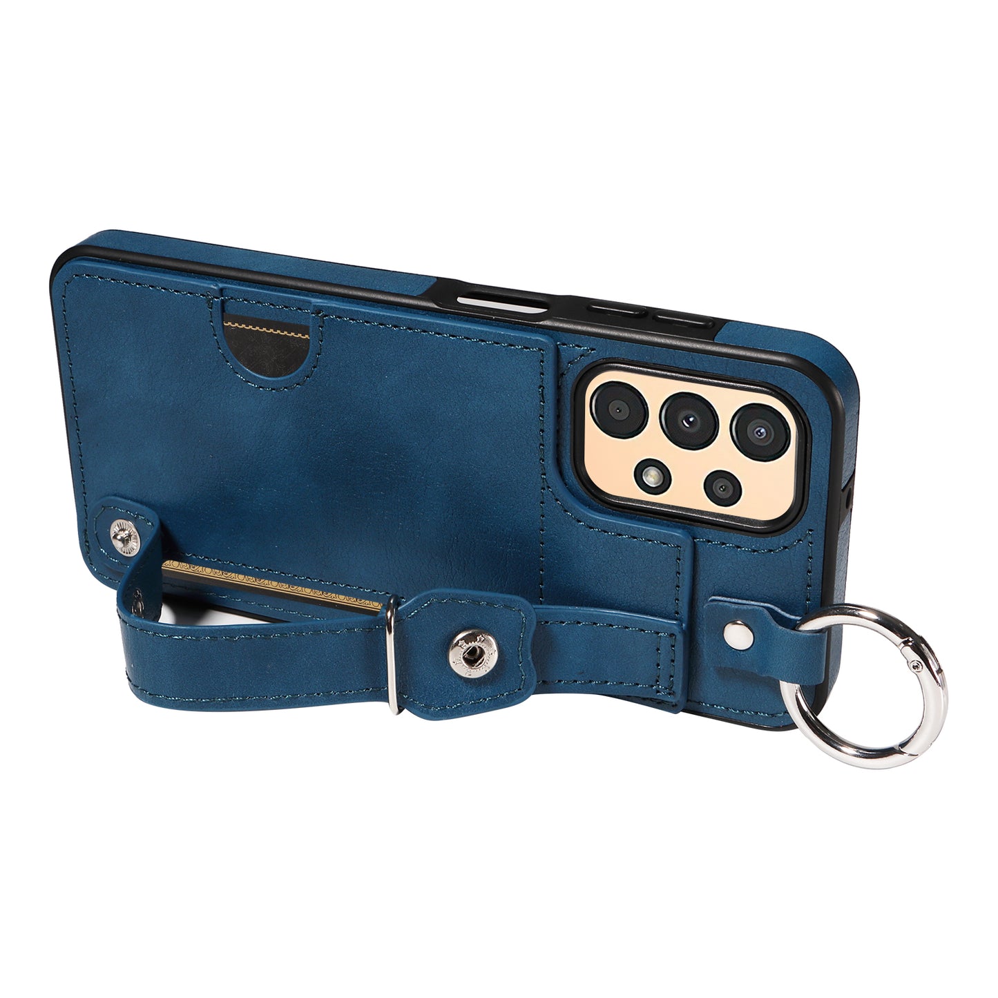 008 For Samsung Galaxy A13 5G / A13 4G / A04s 4G (164.7 x 76.7 x 9.1 mm) / A04 4G (164.4 x 76) Case Bump Proof Leather+TPU Cover - Blue