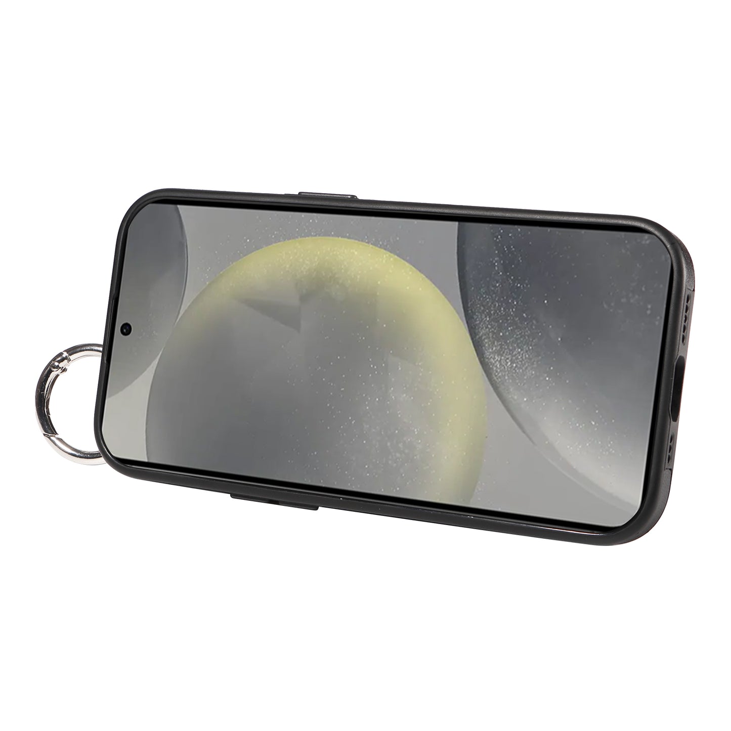 008 For Samsung Galaxy S24 Case Leather Coated TPU Shockproof Phone Cover with Kickstand - Black