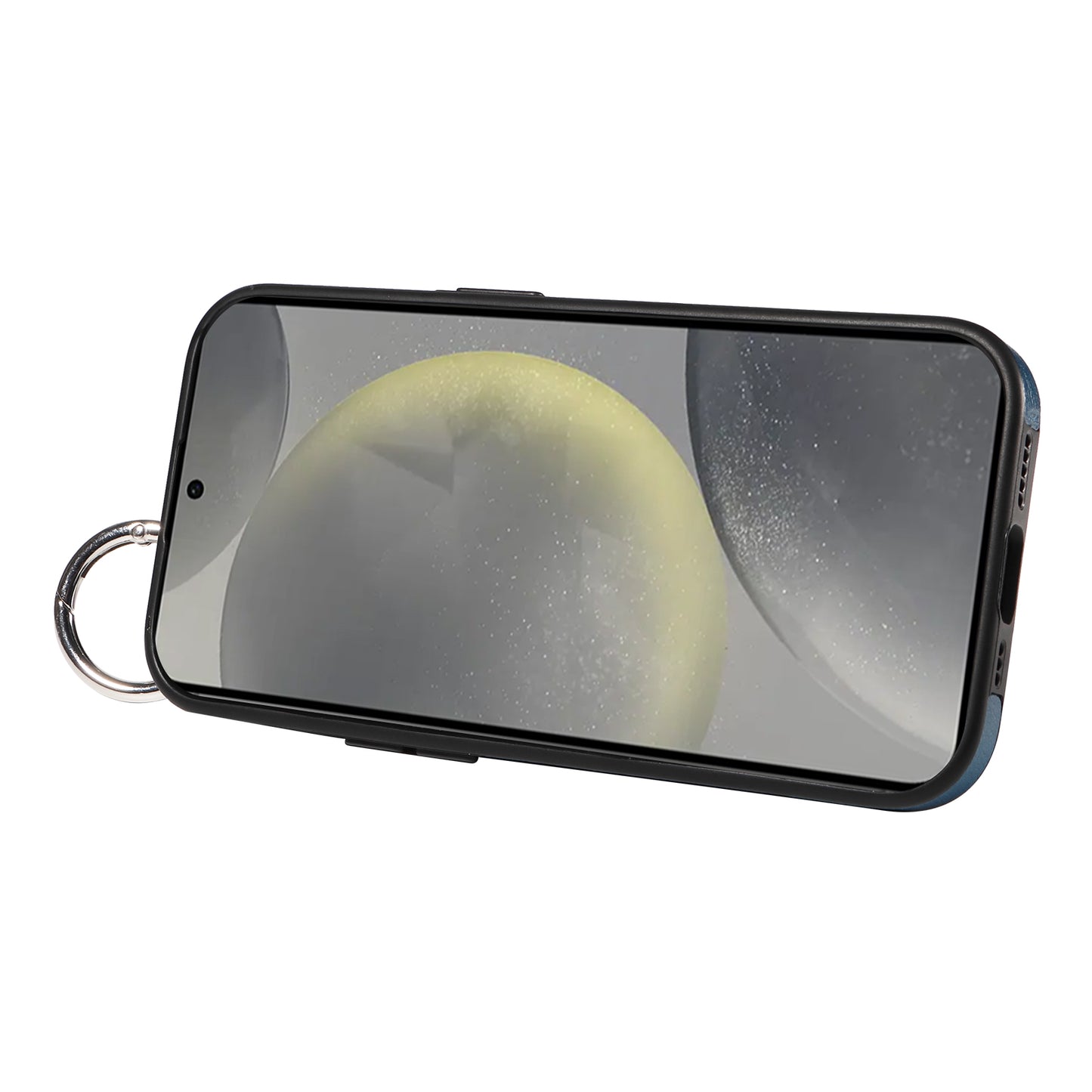 008 For Samsung Galaxy S24 Case Leather Coated TPU Shockproof Phone Cover with Kickstand - Blue