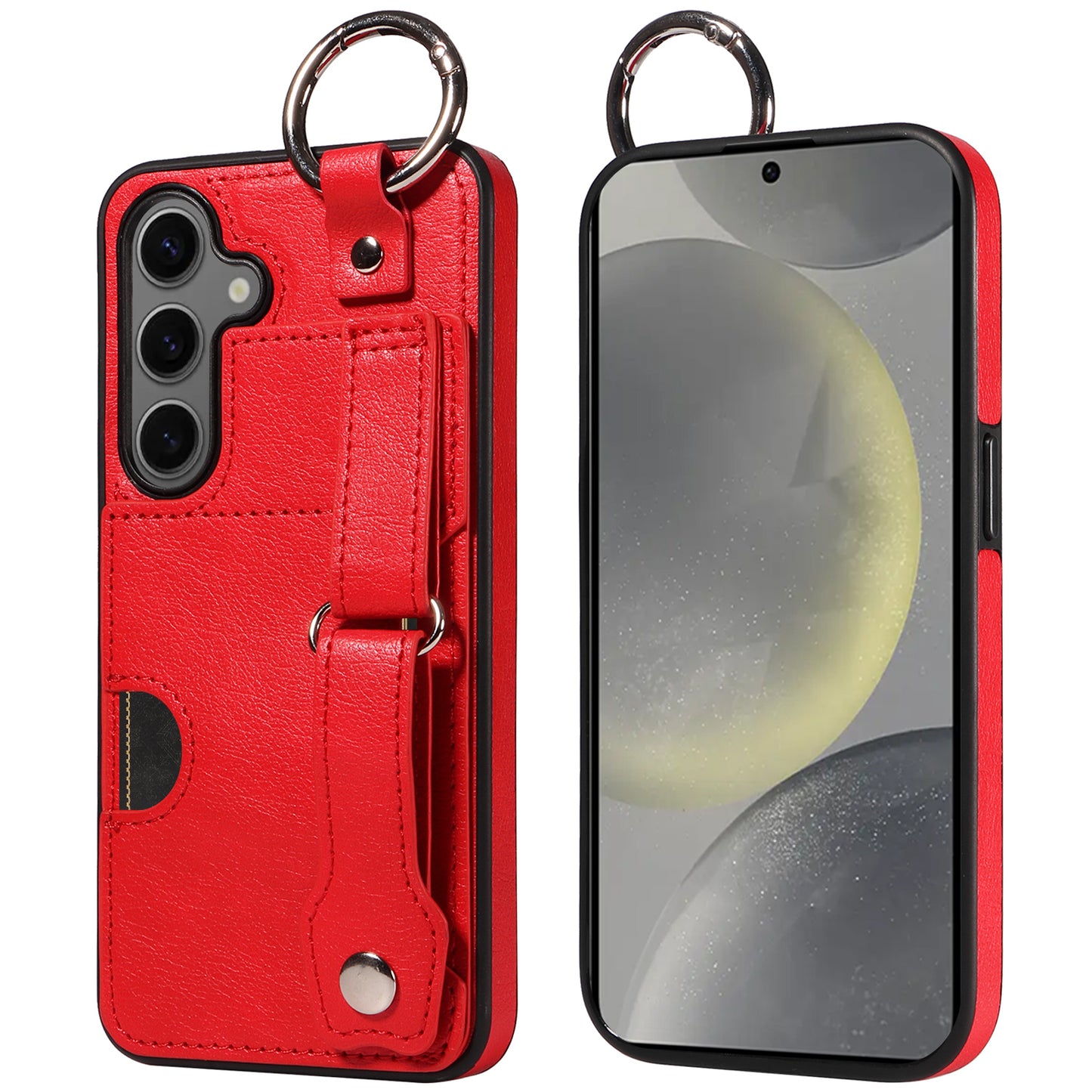 008 For Samsung Galaxy S24 Case Leather Coated TPU Shockproof Phone Cover with Kickstand - Red