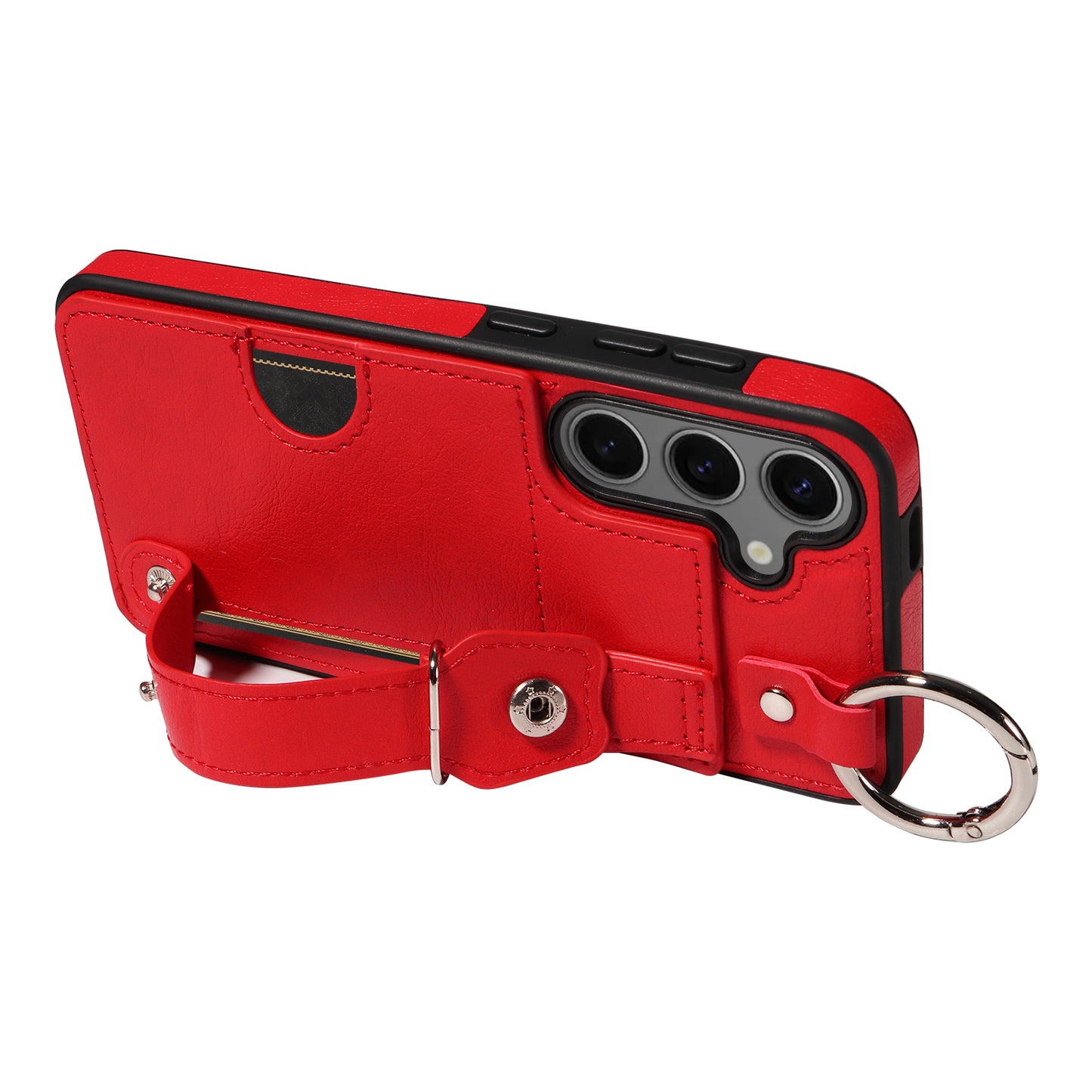 008 For Samsung Galaxy S24 Case Leather Coated TPU Shockproof Phone Cover with Kickstand - Red