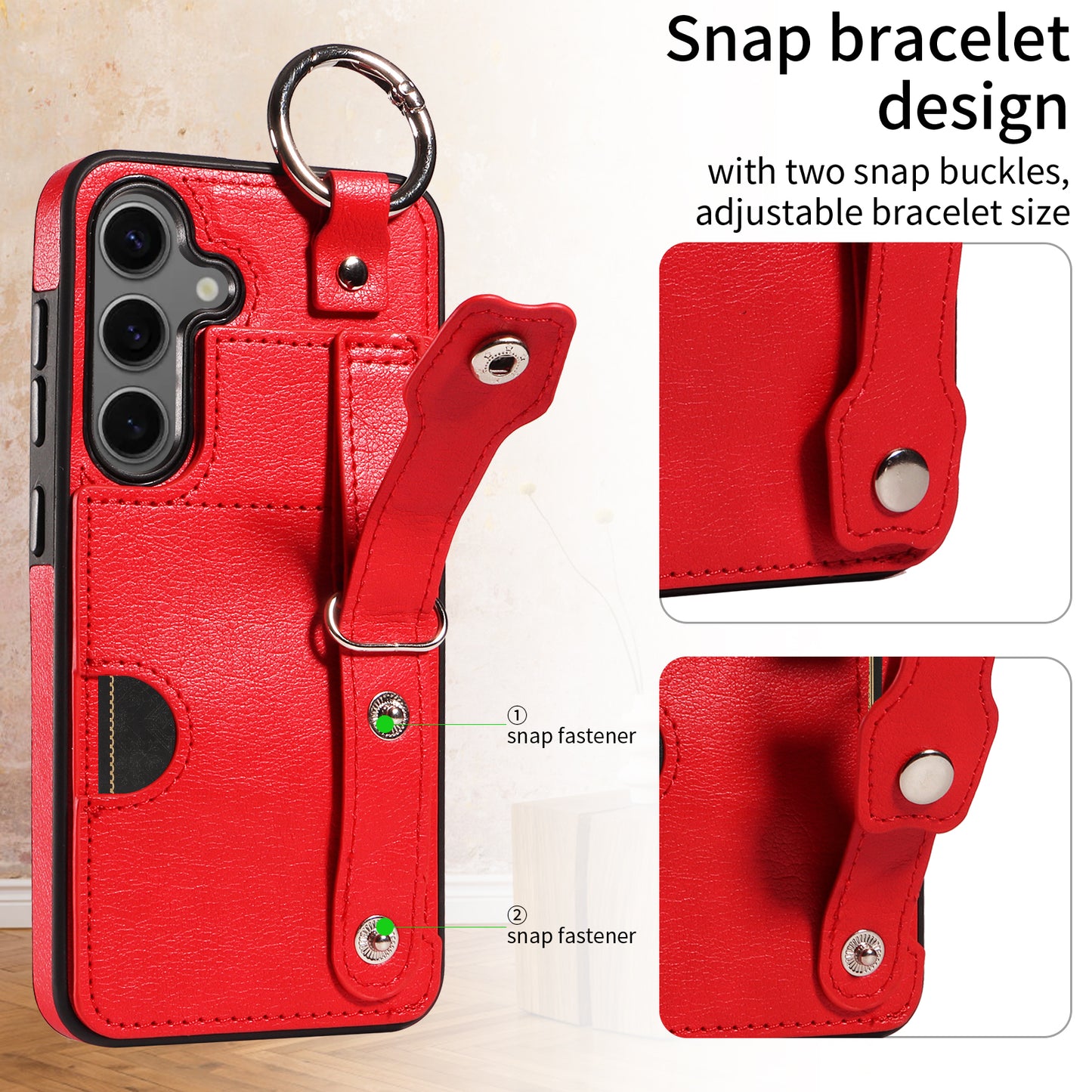 008 For Samsung Galaxy S24 Case Leather Coated TPU Shockproof Phone Cover with Kickstand - Red