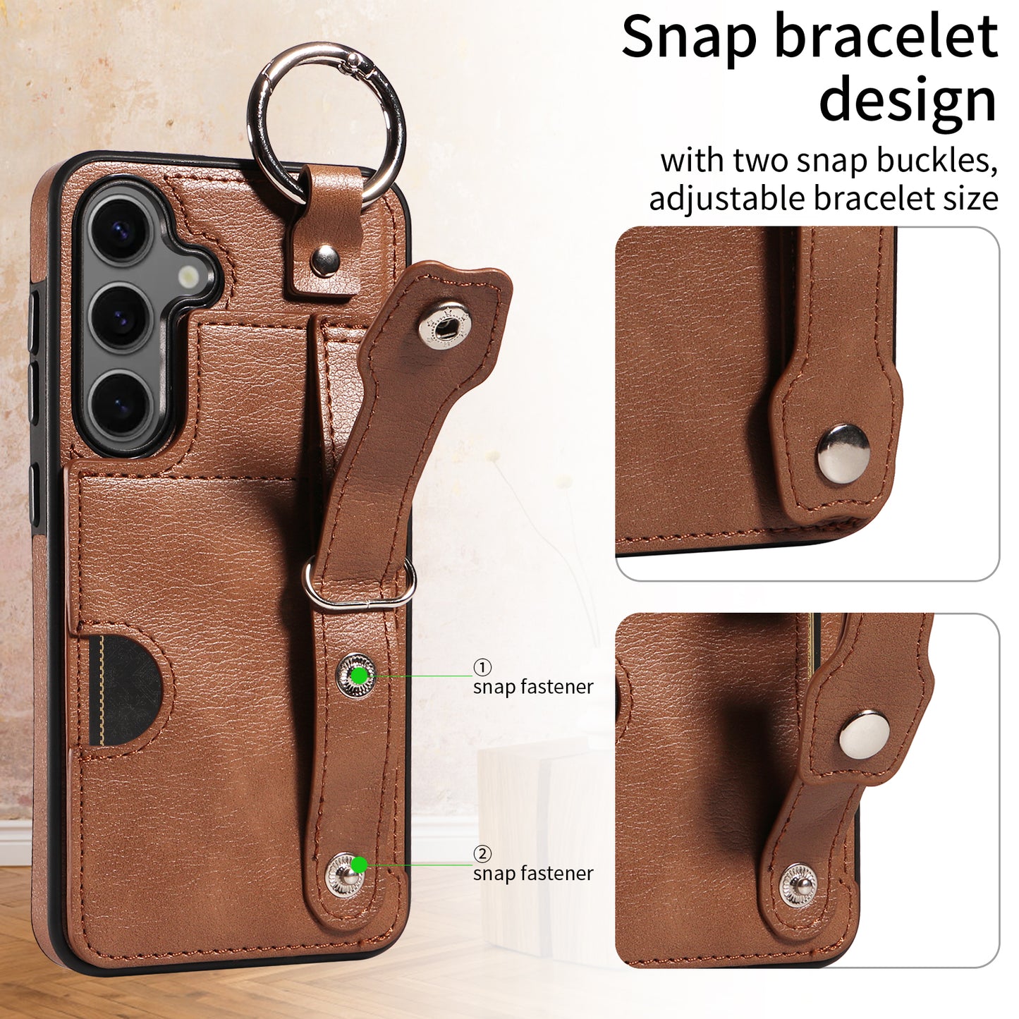 008 For Samsung Galaxy S24 Case Leather Coated TPU Shockproof Phone Cover with Kickstand - Brown