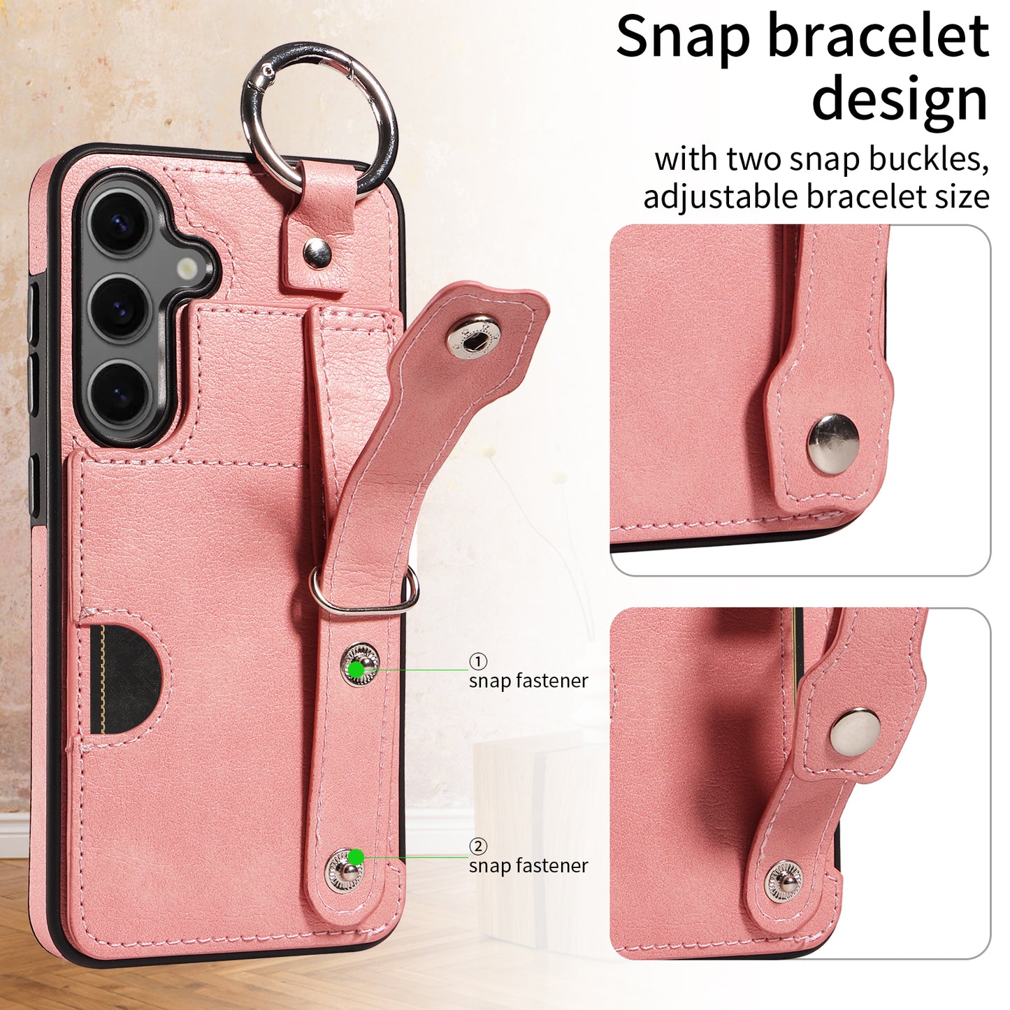 008 For Samsung Galaxy S24 Case Leather Coated TPU Shockproof Phone Cover with Kickstand - Pink