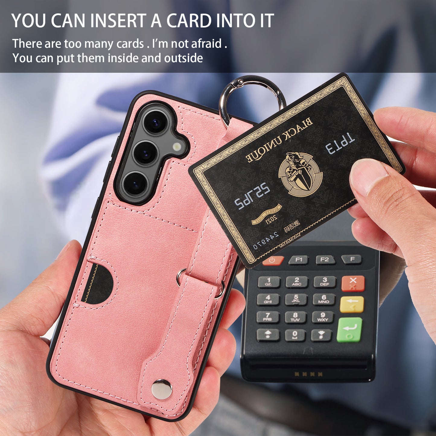 008 For Samsung Galaxy S24 Case Leather Coated TPU Shockproof Phone Cover with Kickstand - Pink