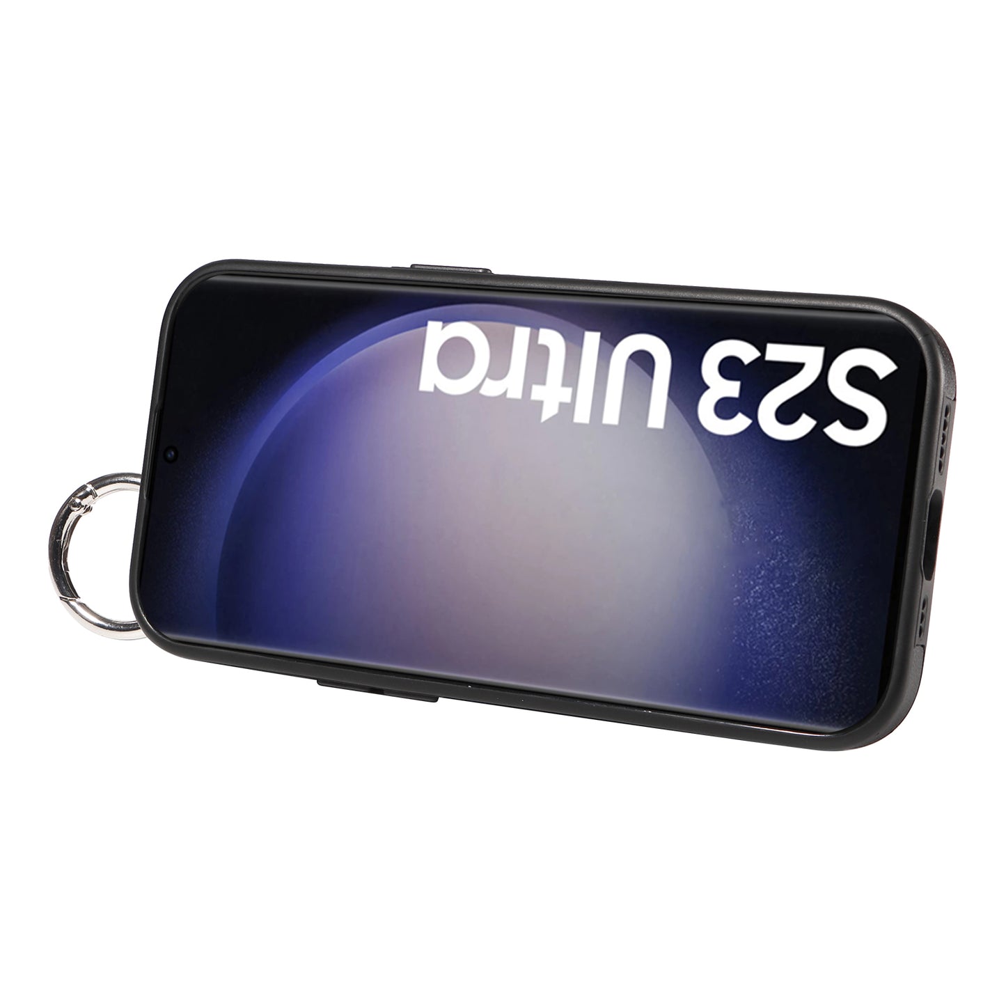 008 For Samsung Galaxy S23 Ultra Case Calf Texture Leather TPU Phone Cover with Kickstand - Black