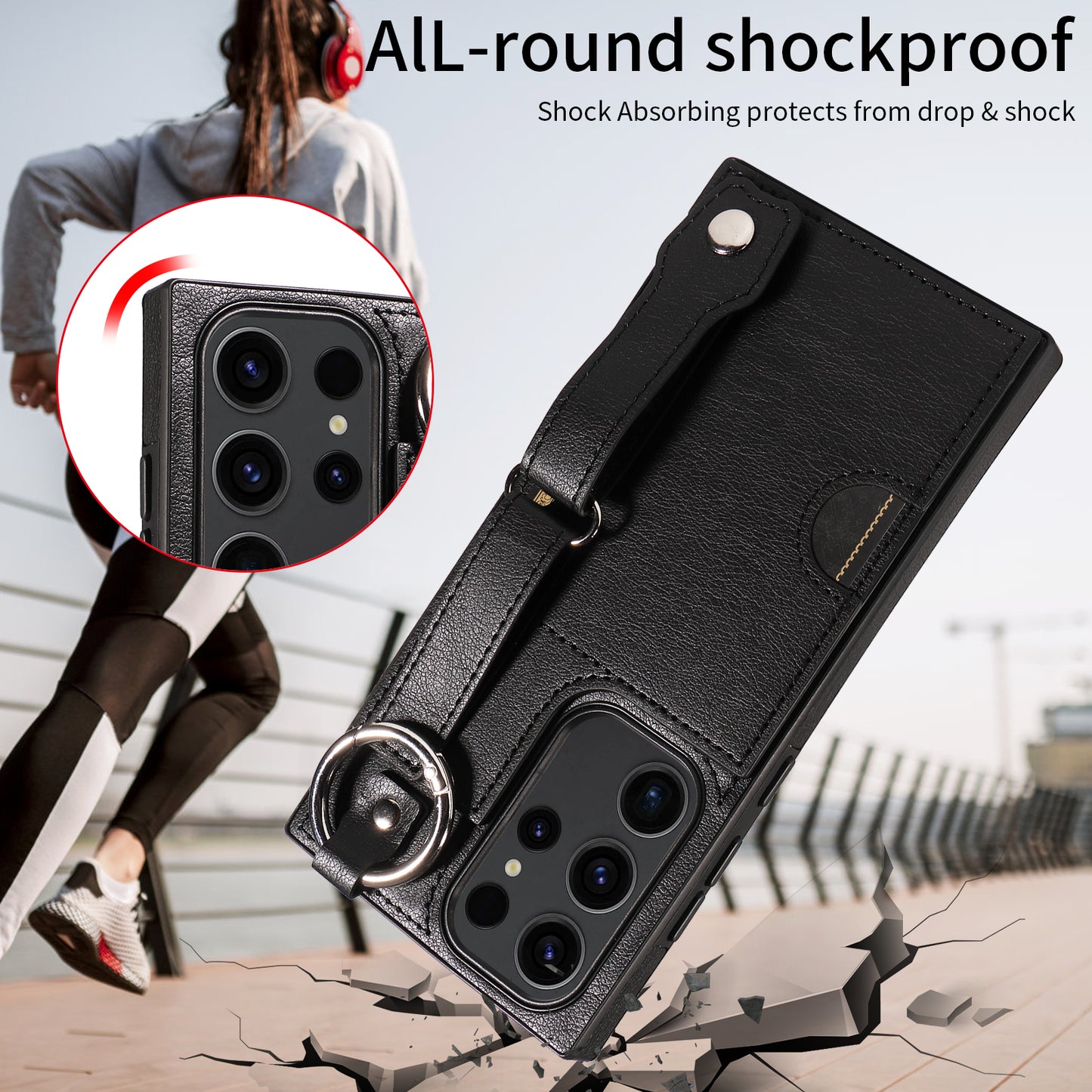 008 For Samsung Galaxy S23 Ultra Case Calf Texture Leather TPU Phone Cover with Kickstand - Black