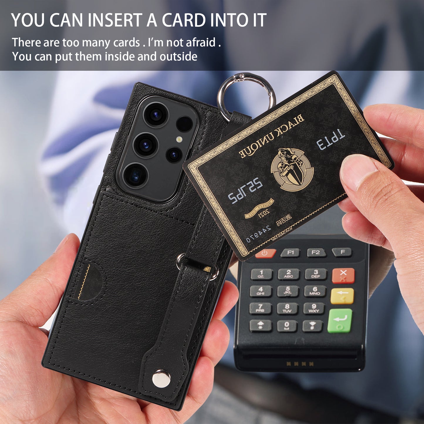 008 For Samsung Galaxy S23 Ultra Case Calf Texture Leather TPU Phone Cover with Kickstand - Black