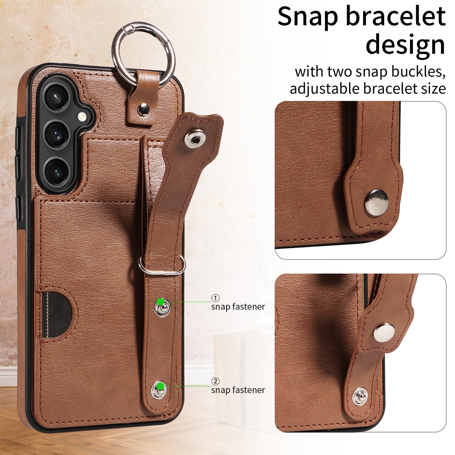 008 For Samsung Galaxy S23 FE Case Kickstand Card Slot Leather Coated TPU Phone Shell - Brown
