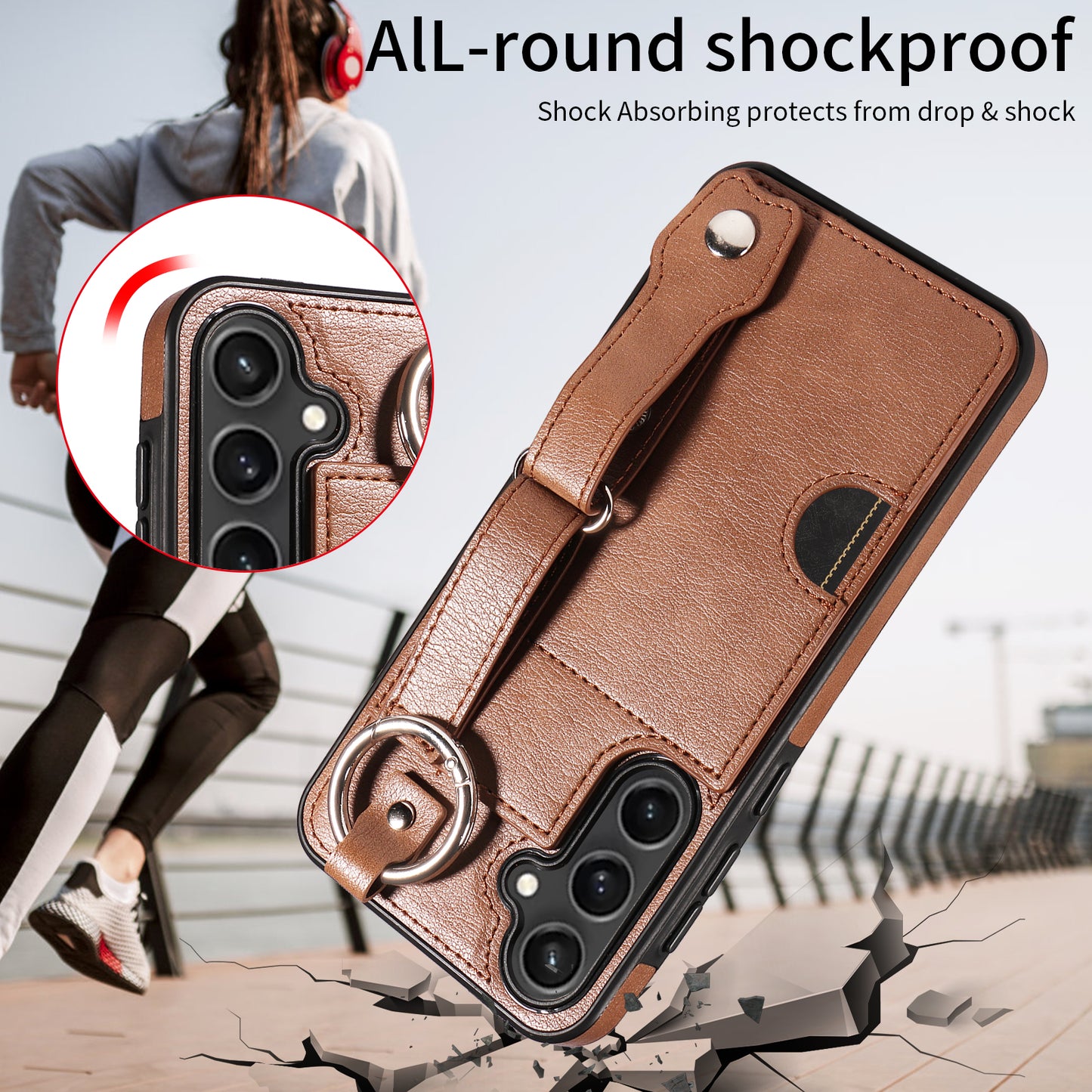 008 For Samsung Galaxy S23 FE Case Kickstand Card Slot Leather Coated TPU Phone Shell - Brown