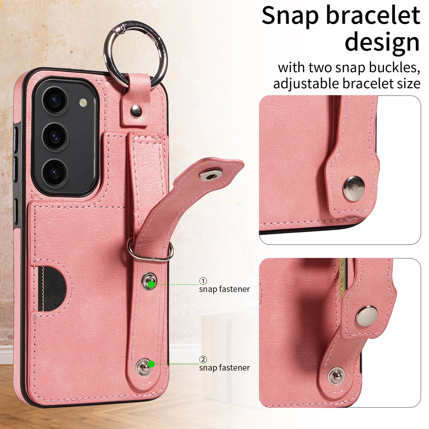 008 For Samsung Galaxy S23 Case Leather+TPU Protective Phone Cover with Ring Buckle - Pink