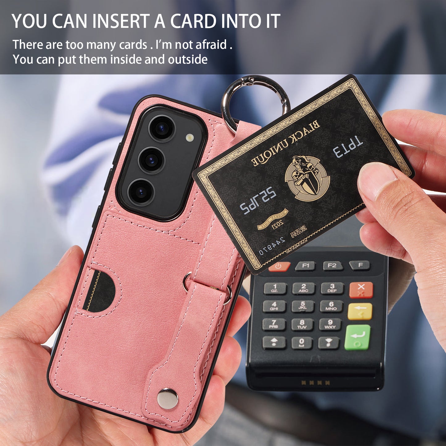 008 For Samsung Galaxy S23 Case Leather+TPU Protective Phone Cover with Ring Buckle - Pink