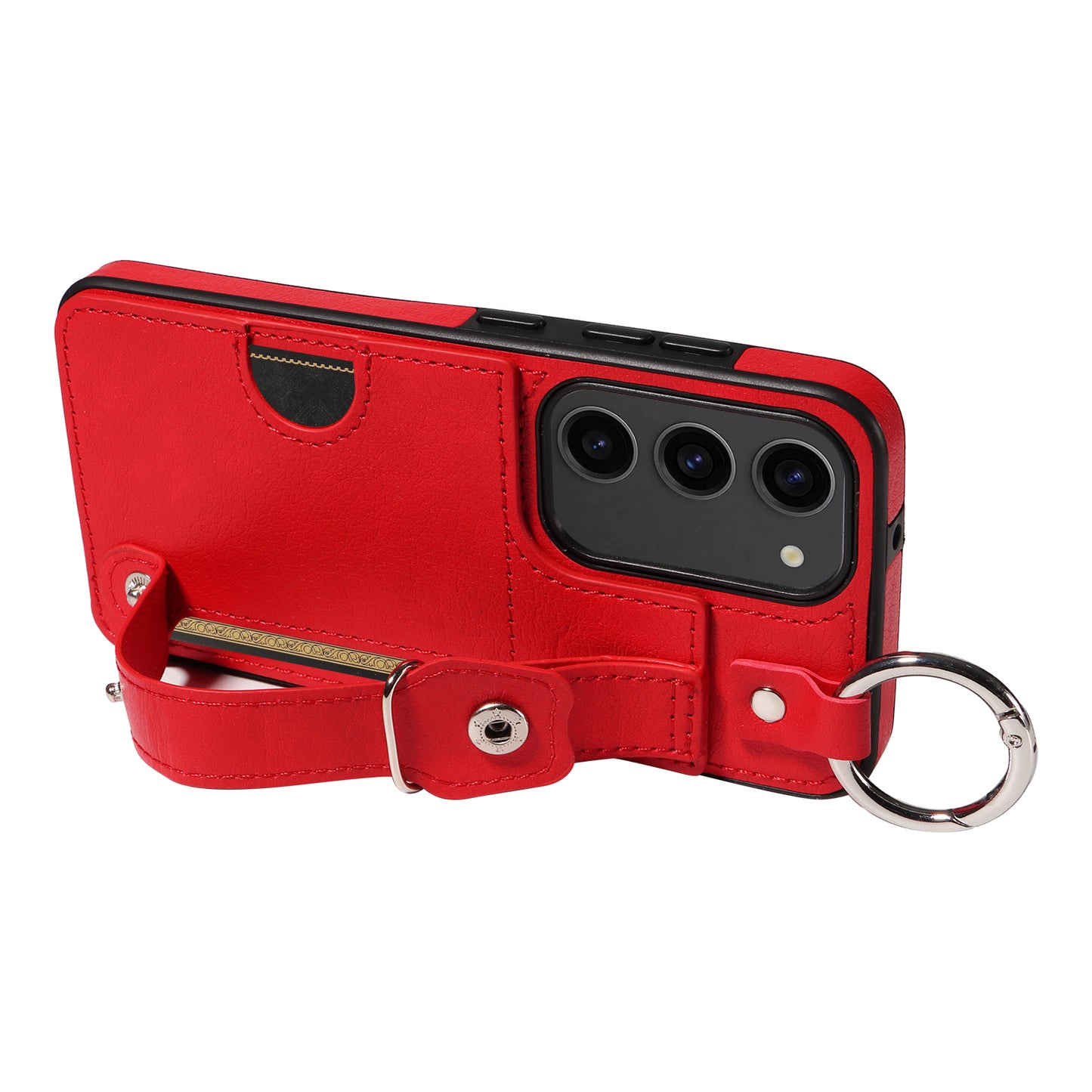 008 For Samsung Galaxy S23 Case Leather+TPU Protective Phone Cover with Ring Buckle - Red