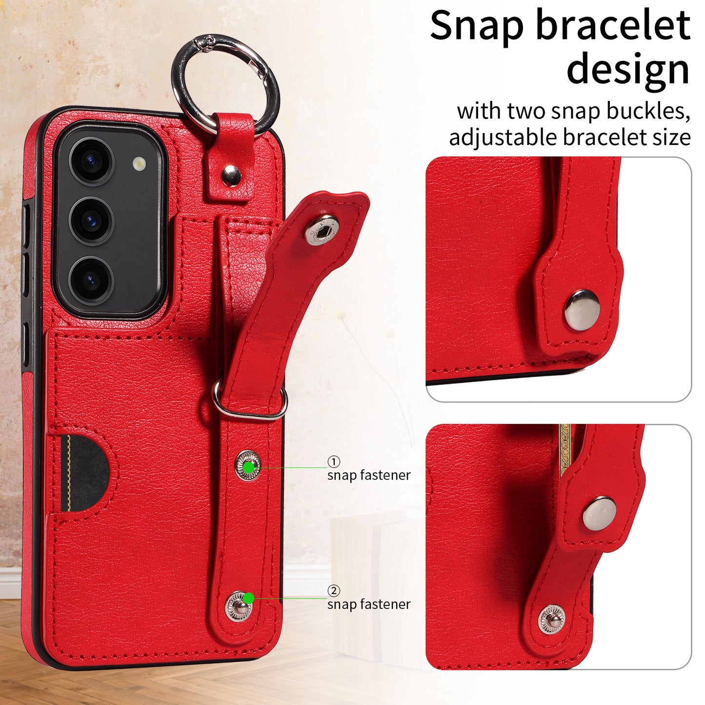 008 For Samsung Galaxy S23 Case Leather+TPU Protective Phone Cover with Ring Buckle - Red