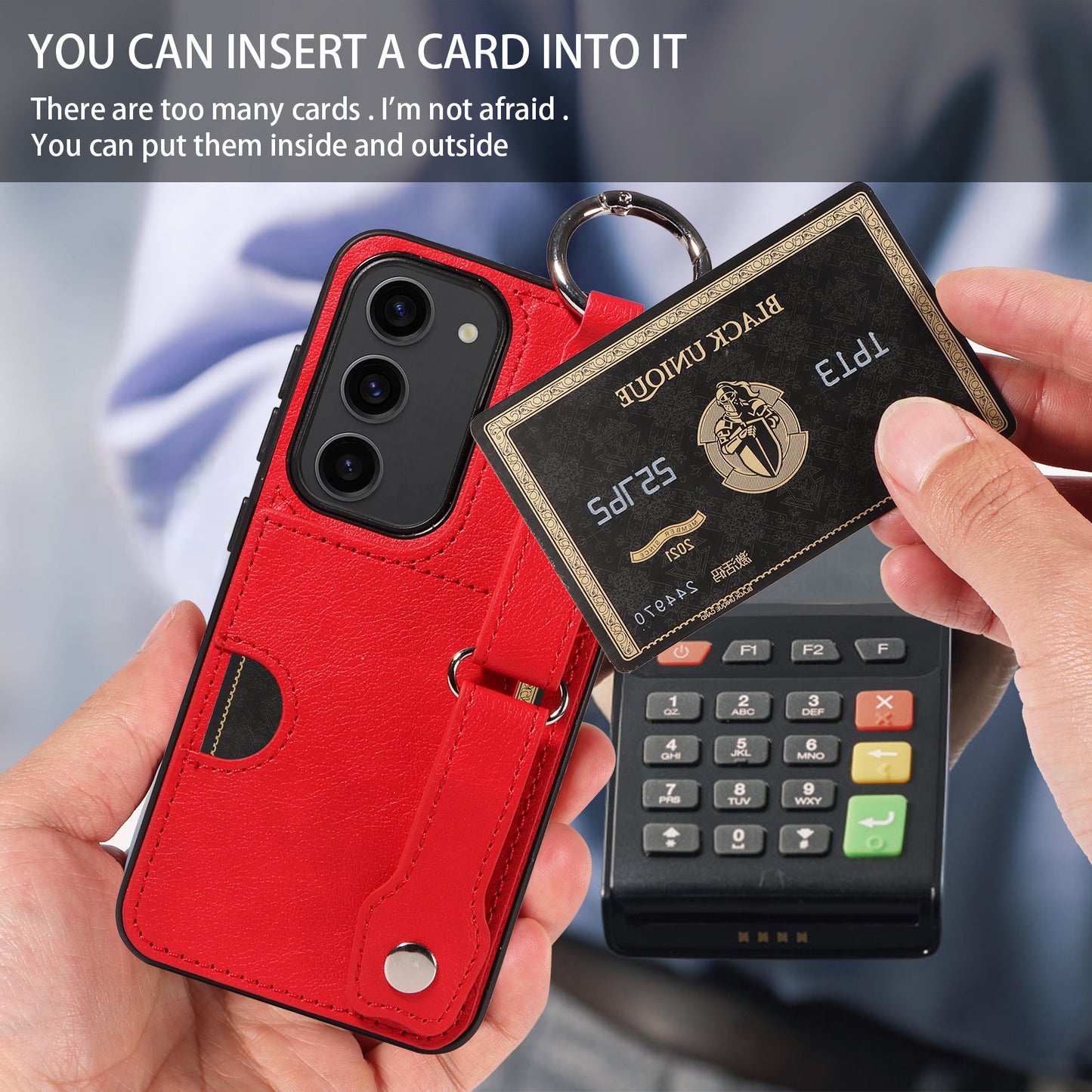 008 For Samsung Galaxy S23 Case Leather+TPU Protective Phone Cover with Ring Buckle - Red