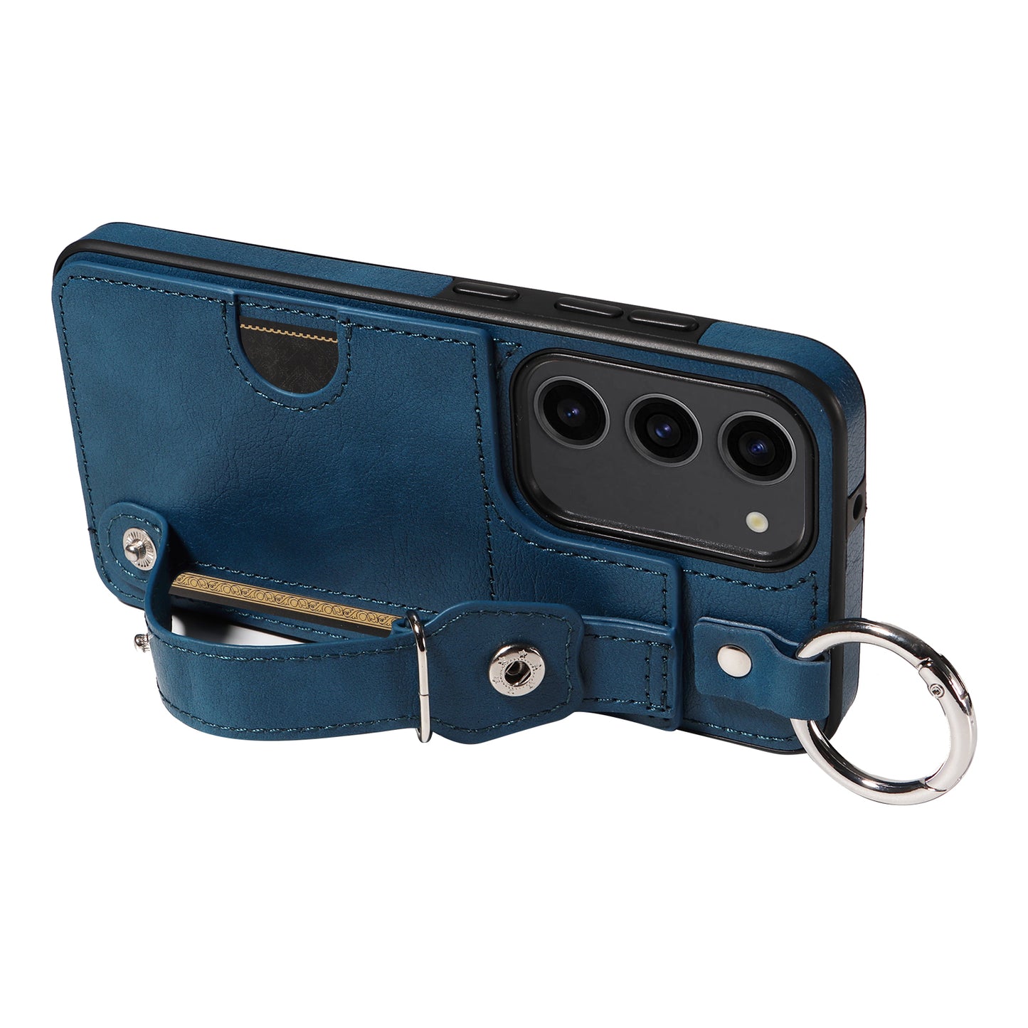 008 For Samsung Galaxy S23 Case Leather+TPU Protective Phone Cover with Ring Buckle - Blue