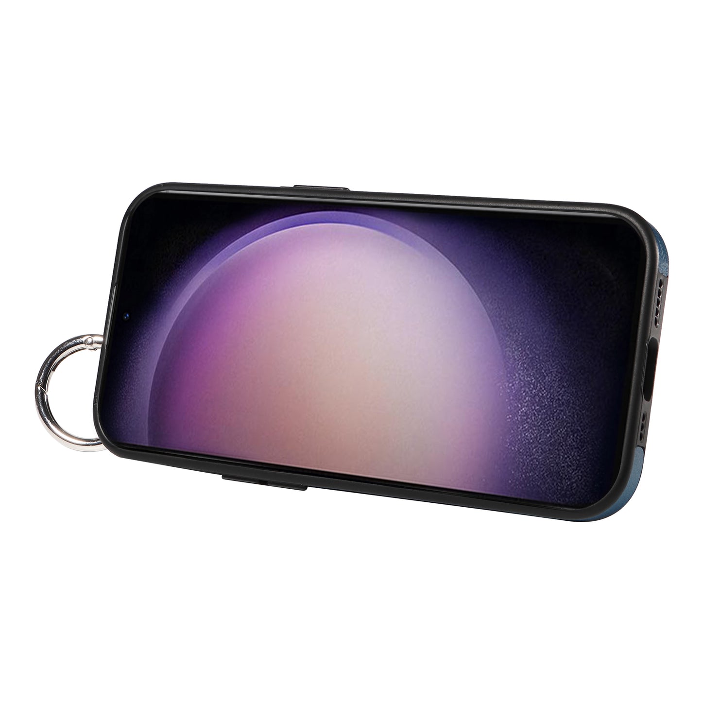 008 For Samsung Galaxy S23 Case Leather+TPU Protective Phone Cover with Ring Buckle - Blue