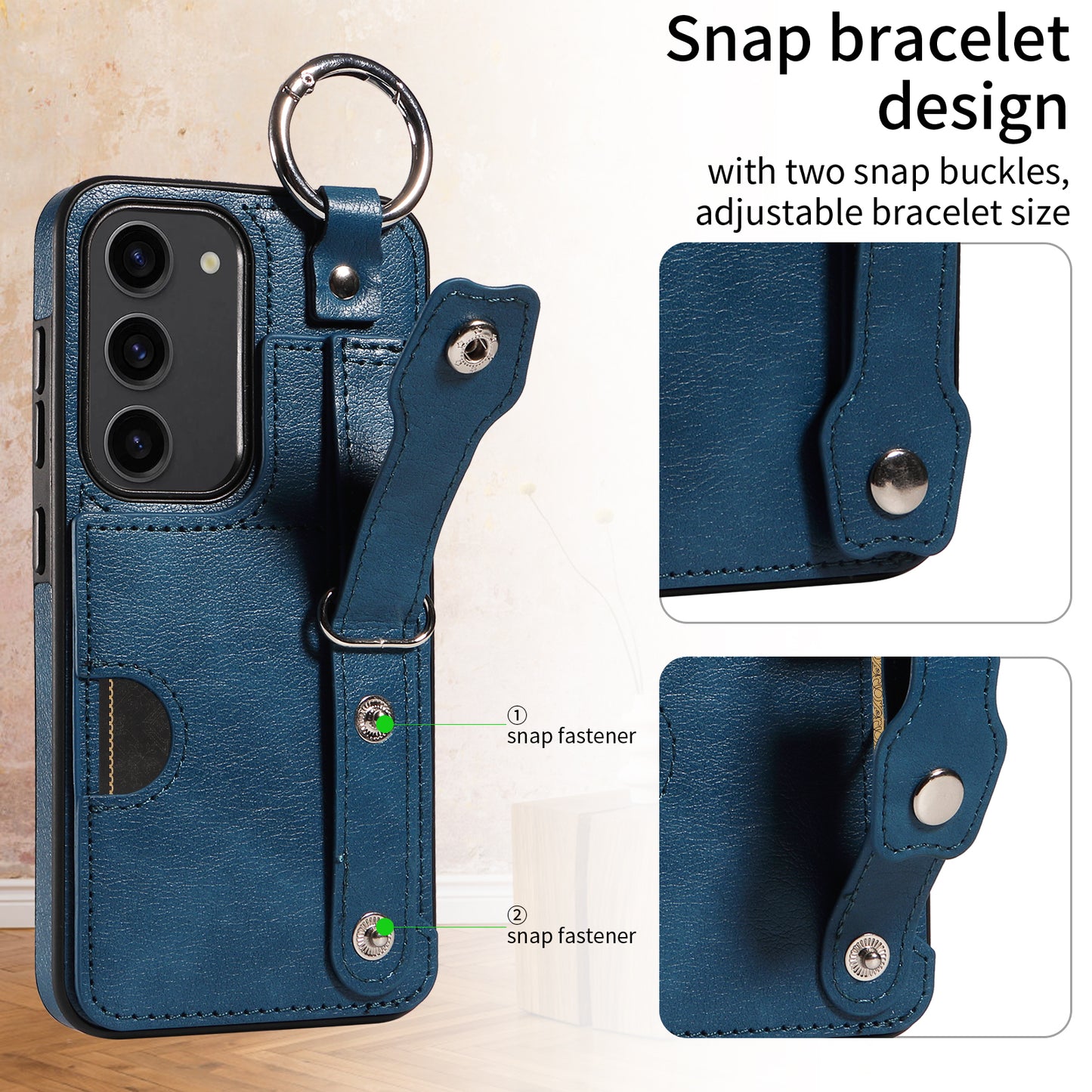 008 For Samsung Galaxy S23 Case Leather+TPU Protective Phone Cover with Ring Buckle - Blue