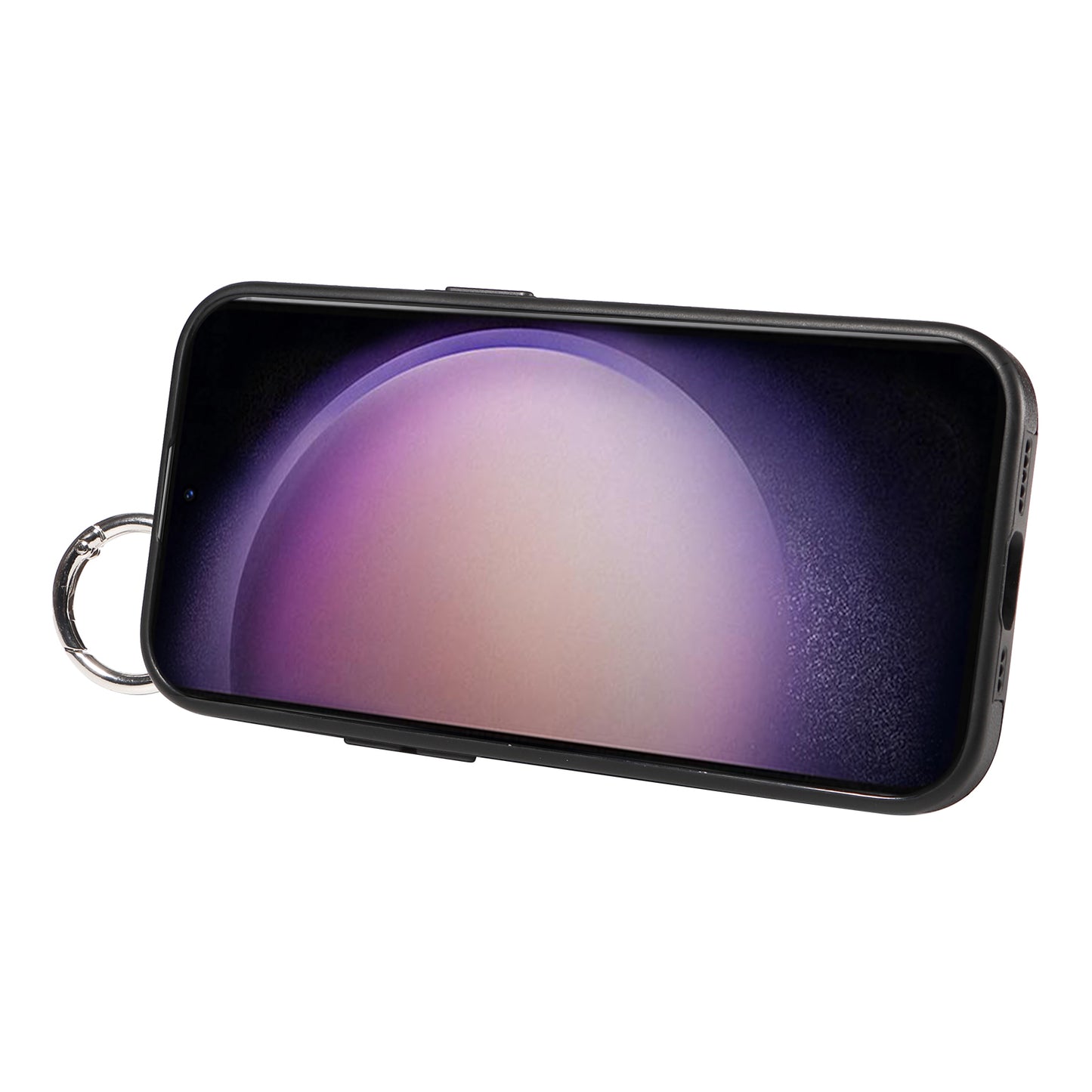 008 For Samsung Galaxy S23 Case Leather+TPU Protective Phone Cover with Ring Buckle - Black