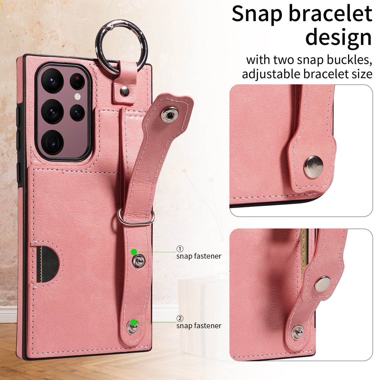 008 For Samsung Galaxy S22 Ultra 5G Case Anti-dust Leather+TPU Kickstand Phone Guard Cover - Pink
