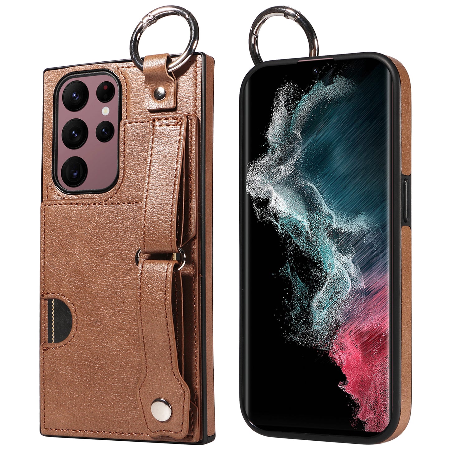 008 For Samsung Galaxy S22 Ultra 5G Case Anti-dust Leather+TPU Kickstand Phone Guard Cover - Brown