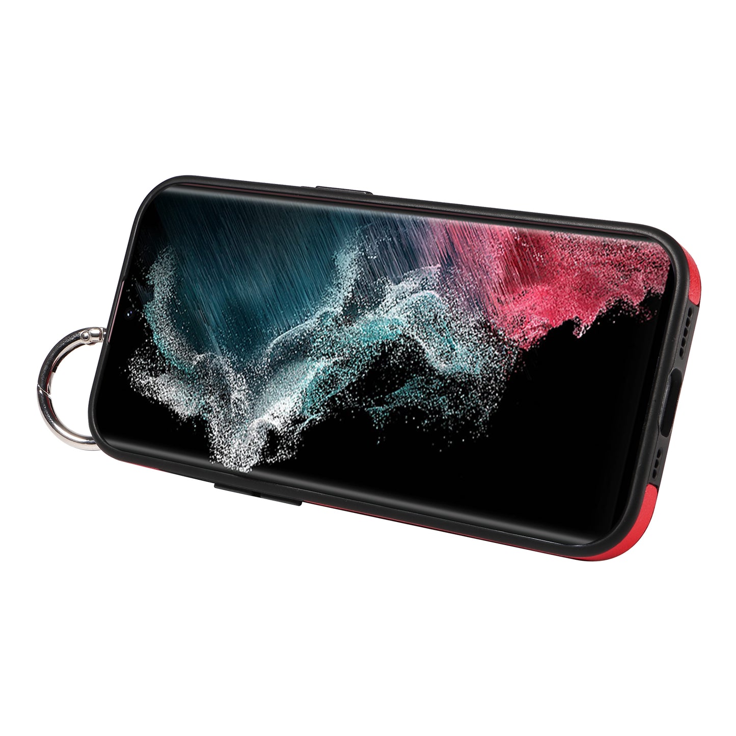 008 For Samsung Galaxy S22 Ultra 5G Case Anti-dust Leather+TPU Kickstand Phone Guard Cover - Red