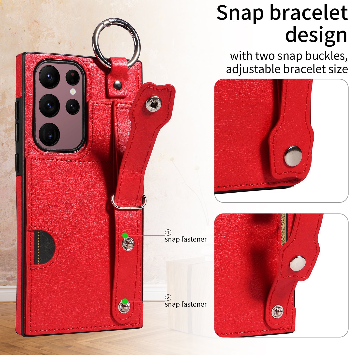 008 For Samsung Galaxy S22 Ultra 5G Case Anti-dust Leather+TPU Kickstand Phone Guard Cover - Red