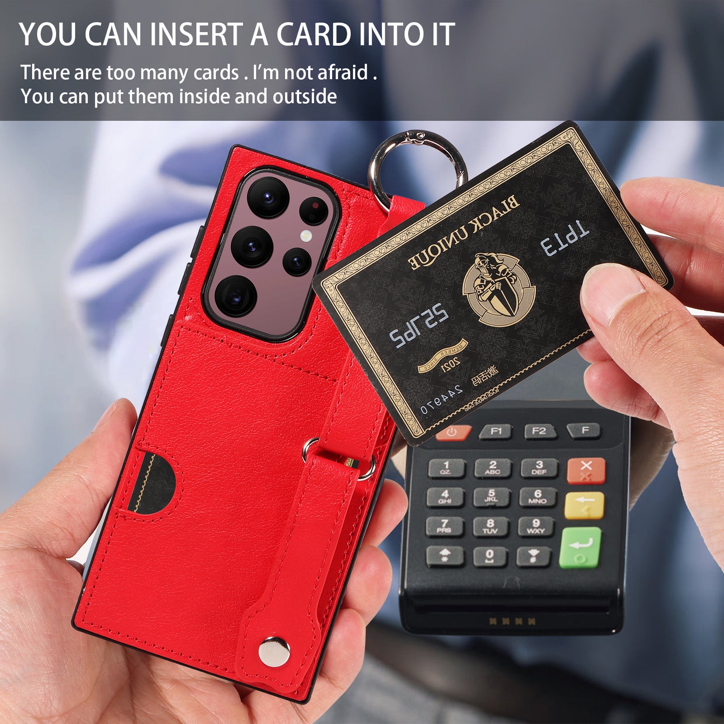 008 For Samsung Galaxy S22 Ultra 5G Case Anti-dust Leather+TPU Kickstand Phone Guard Cover - Red