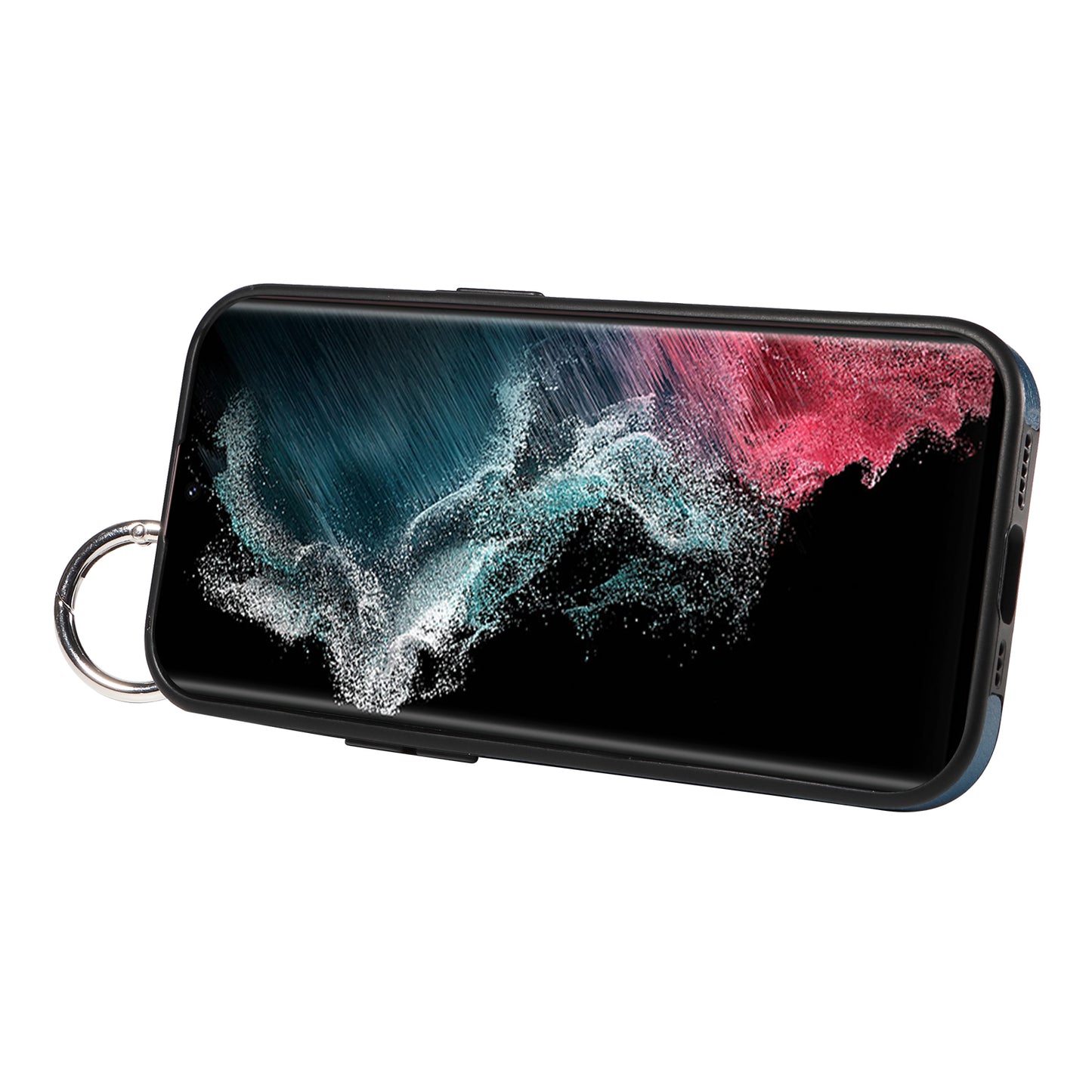 008 For Samsung Galaxy S22 Ultra 5G Case Anti-dust Leather+TPU Kickstand Phone Guard Cover - Blue