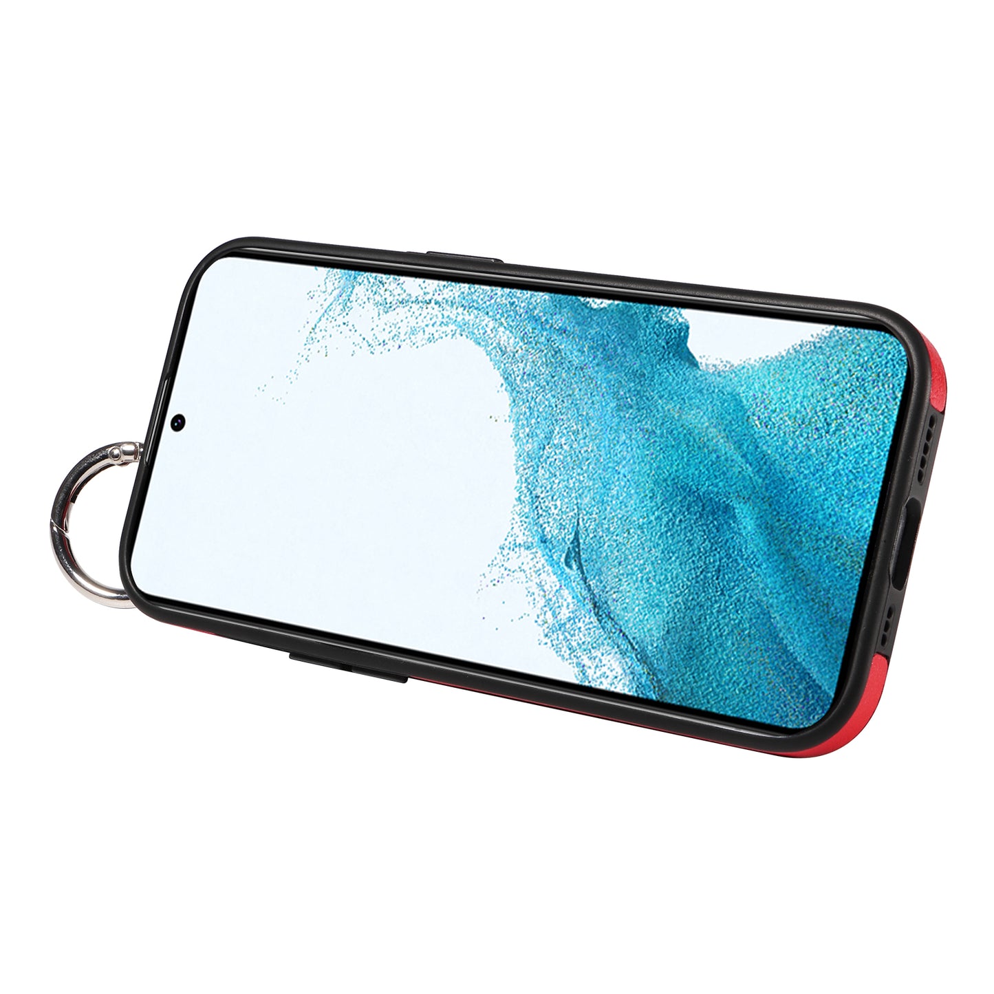 008 For Samsung Galaxy S22 5G Case Card Holder Leather Coated TPU Phone Kickstand Cover - Red