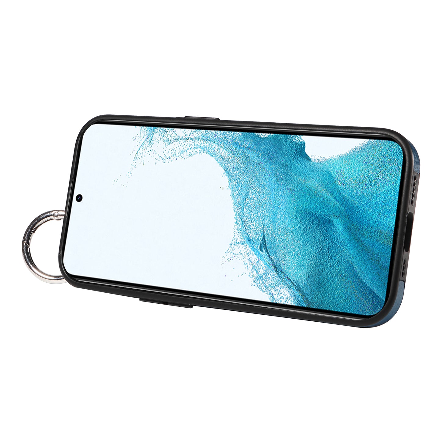 008 For Samsung Galaxy S22 5G Case Card Holder Leather Coated TPU Phone Kickstand Cover - Blue