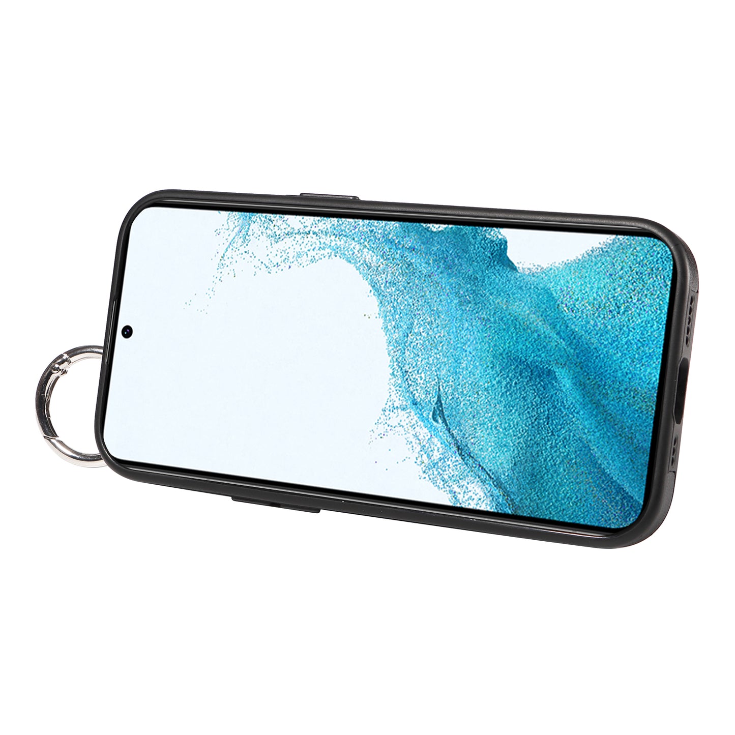 008 For Samsung Galaxy S22 5G Case Card Holder Leather Coated TPU Phone Kickstand Cover - Black