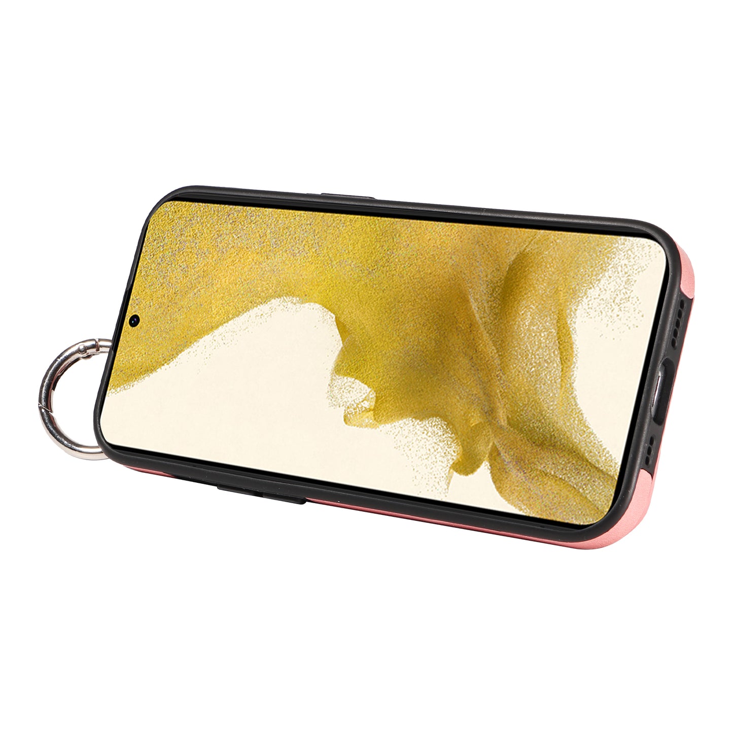 008 For Samsung Galaxy S22+ 5G Case Non-Slip Kickstand Grip Leather+TPU Phone Cover with Card Holder - Pink