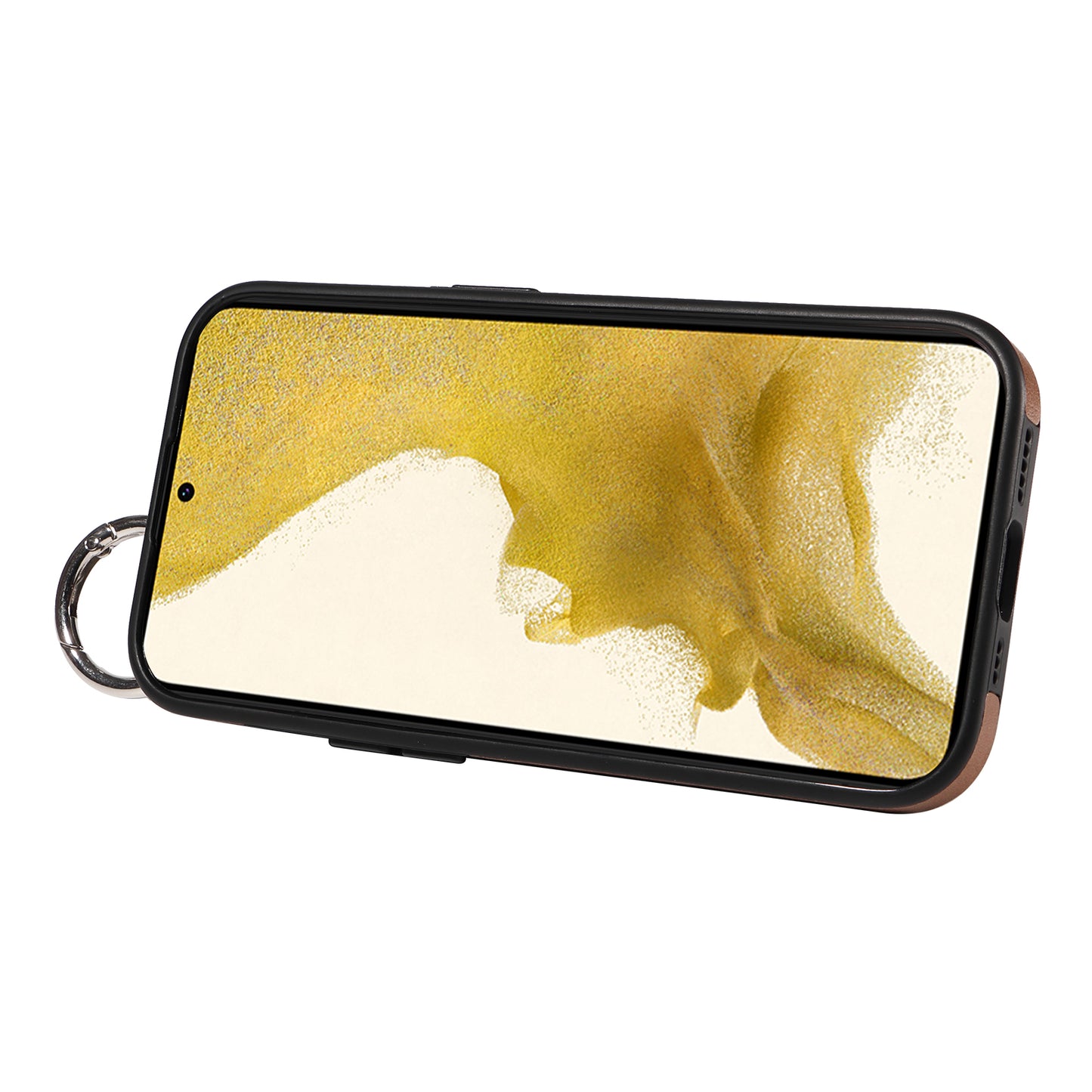 008 For Samsung Galaxy S22+ 5G Case Non-Slip Kickstand Grip Leather+TPU Phone Cover with Card Holder - Brown