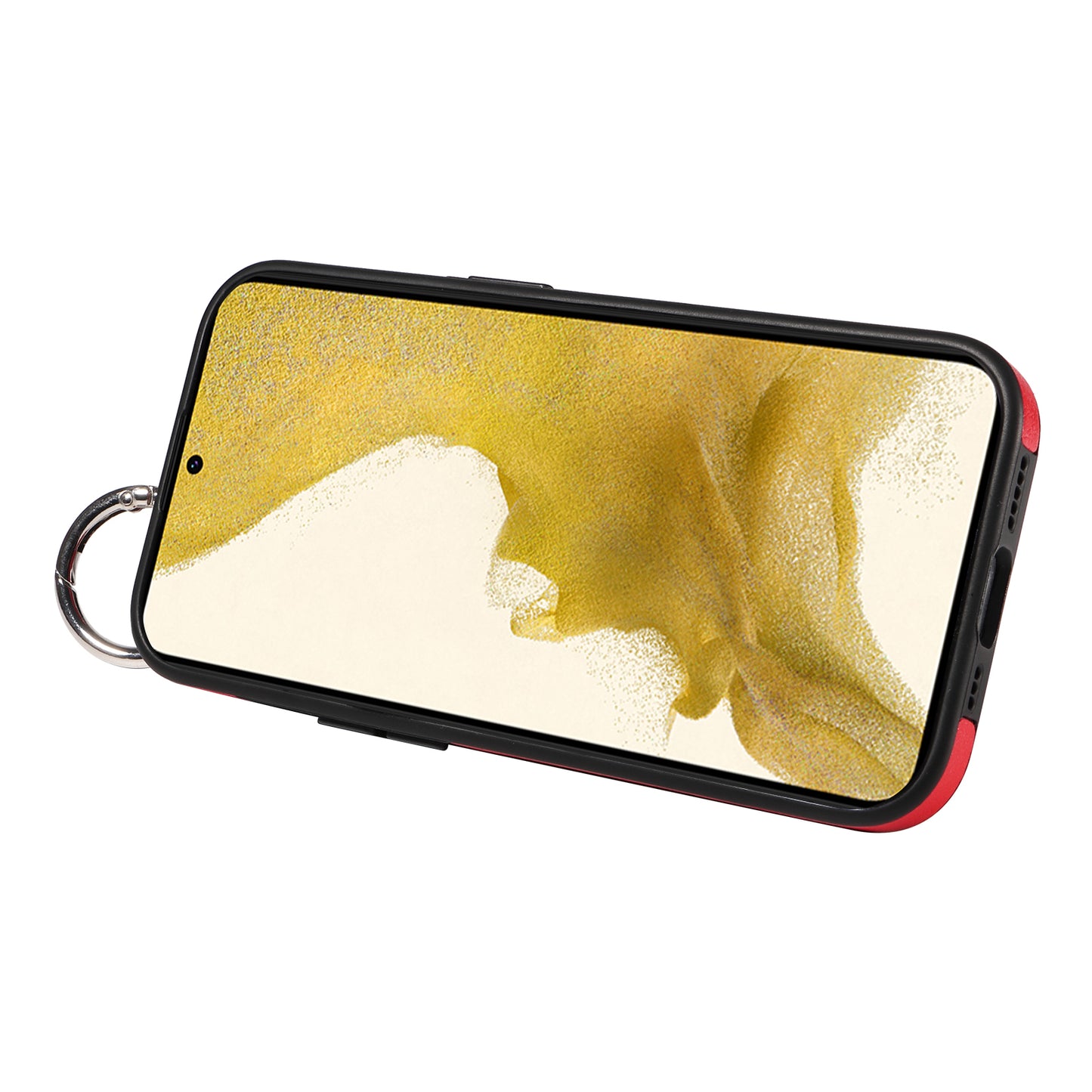 008 For Samsung Galaxy S22+ 5G Case Non-Slip Kickstand Grip Leather+TPU Phone Cover with Card Holder - Red