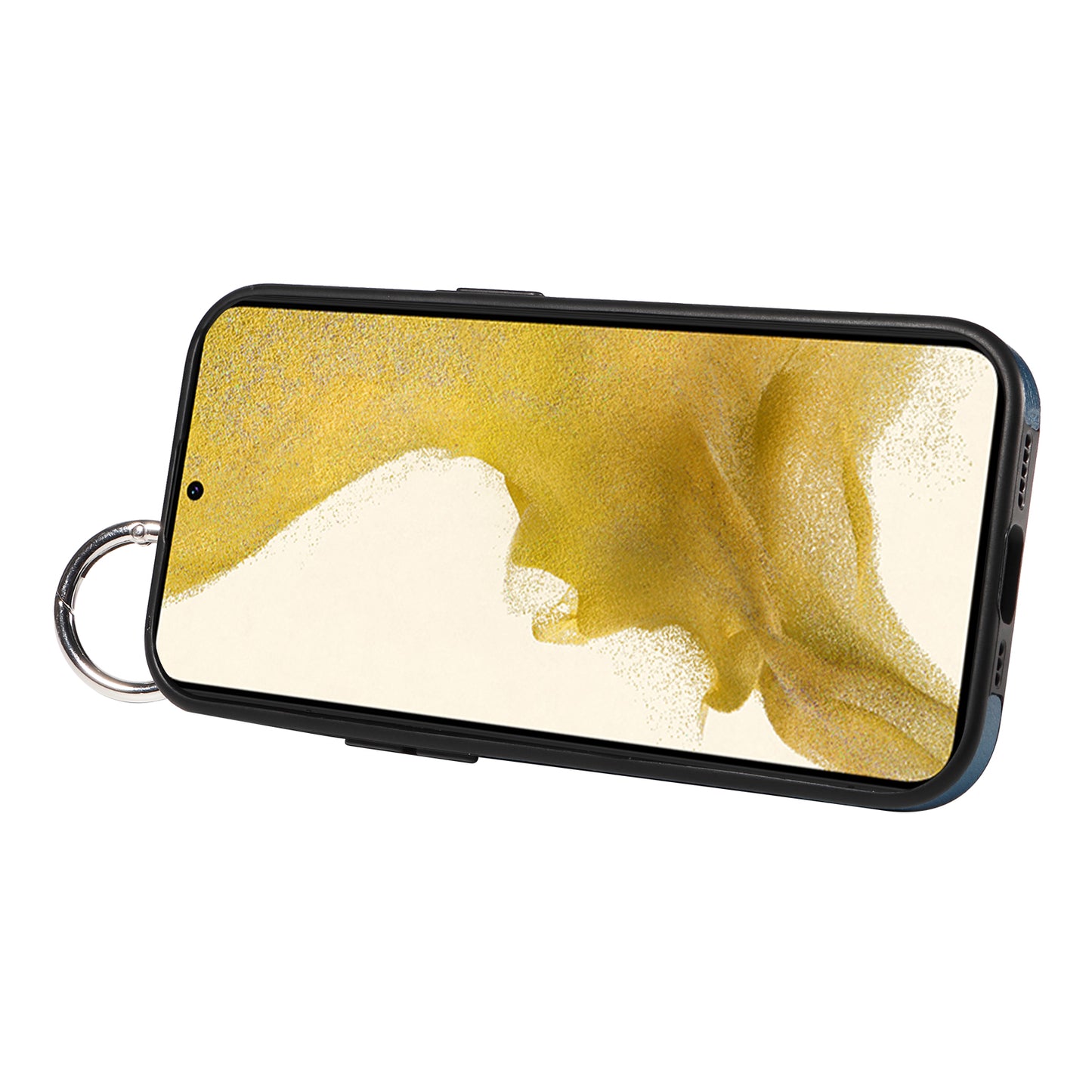 008 For Samsung Galaxy S22+ 5G Case Non-Slip Kickstand Grip Leather+TPU Phone Cover with Card Holder - Blue