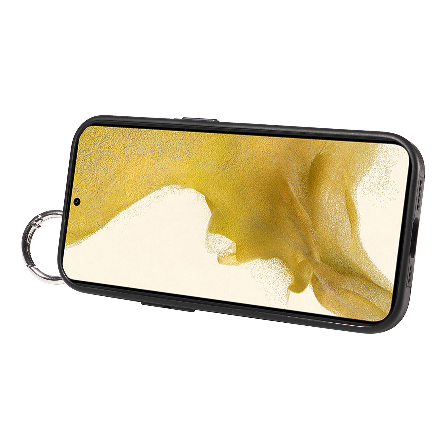 008 For Samsung Galaxy S22+ 5G Case Non-Slip Kickstand Grip Leather+TPU Phone Cover with Card Holder - Black