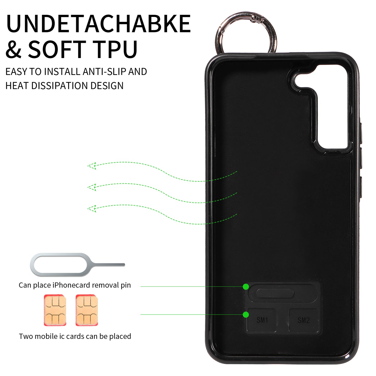 008 For Samsung Galaxy S22+ 5G Case Non-Slip Kickstand Grip Leather+TPU Phone Cover with Card Holder - Black